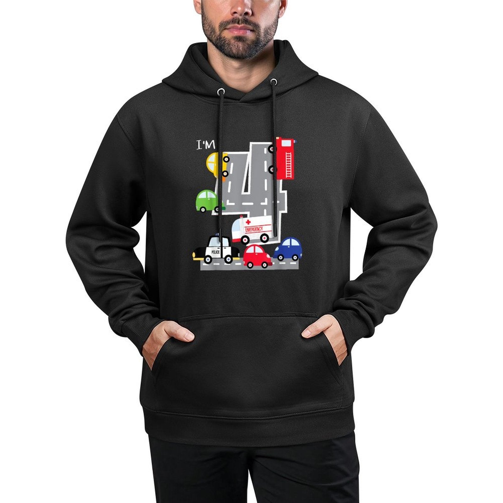 4th Birthday 4 Year Old Transportation Cars Fire Truck Customizable Surface Hoodie