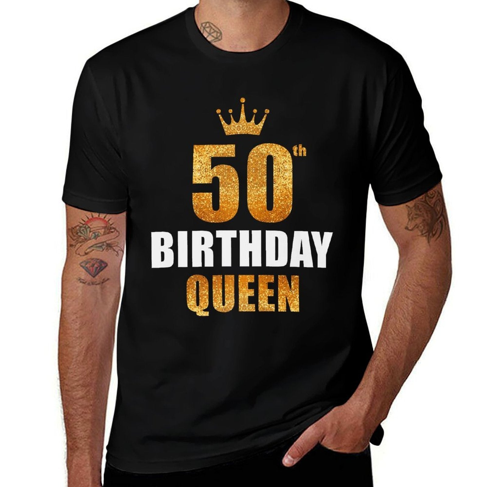 50th Birthday Queen Women's 50th Birthday Golden Bday Party Premium  Slim-fit Cut T-Shirt