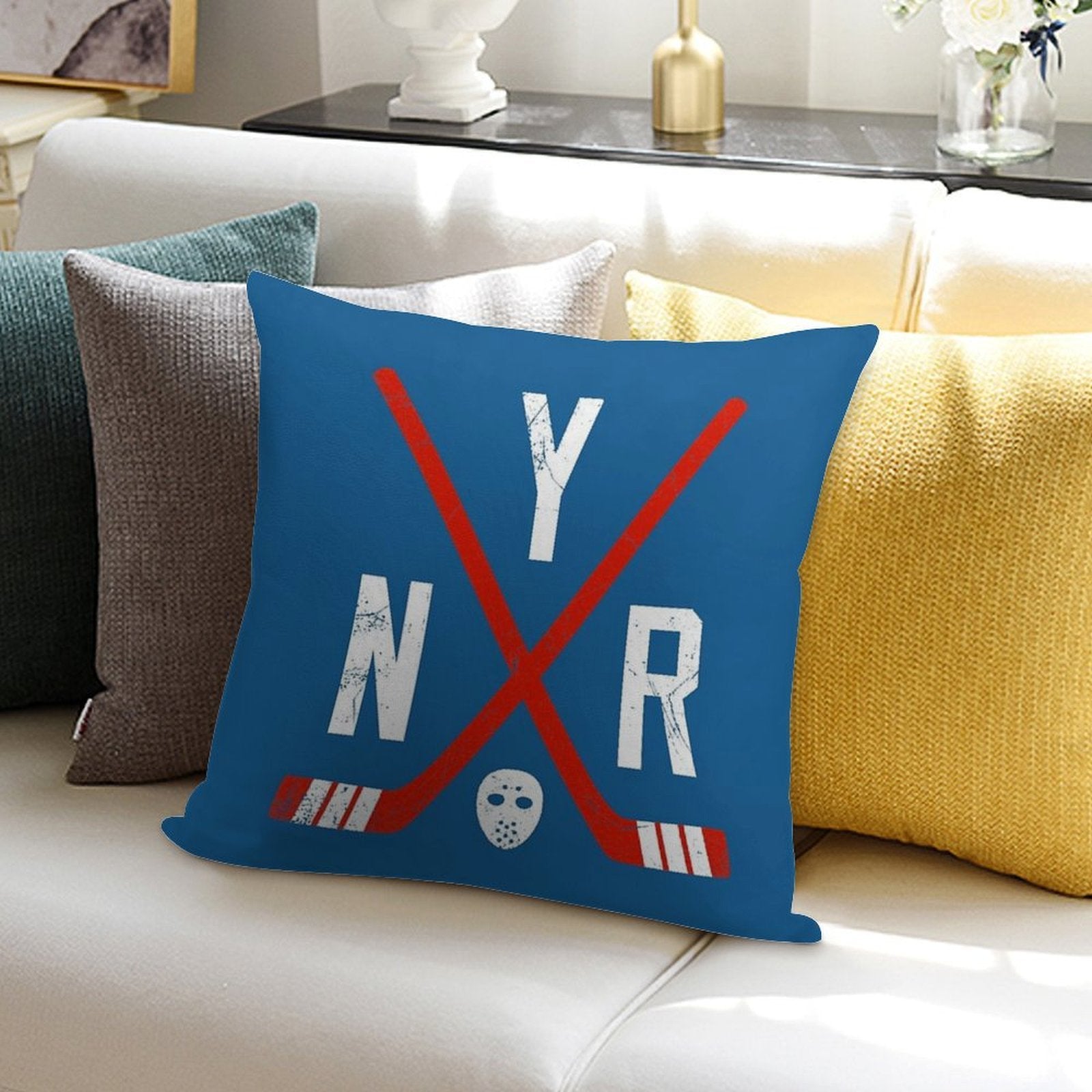 NYR Retro Sticks - Blue Soft Multiple Sizes Throw Pillow