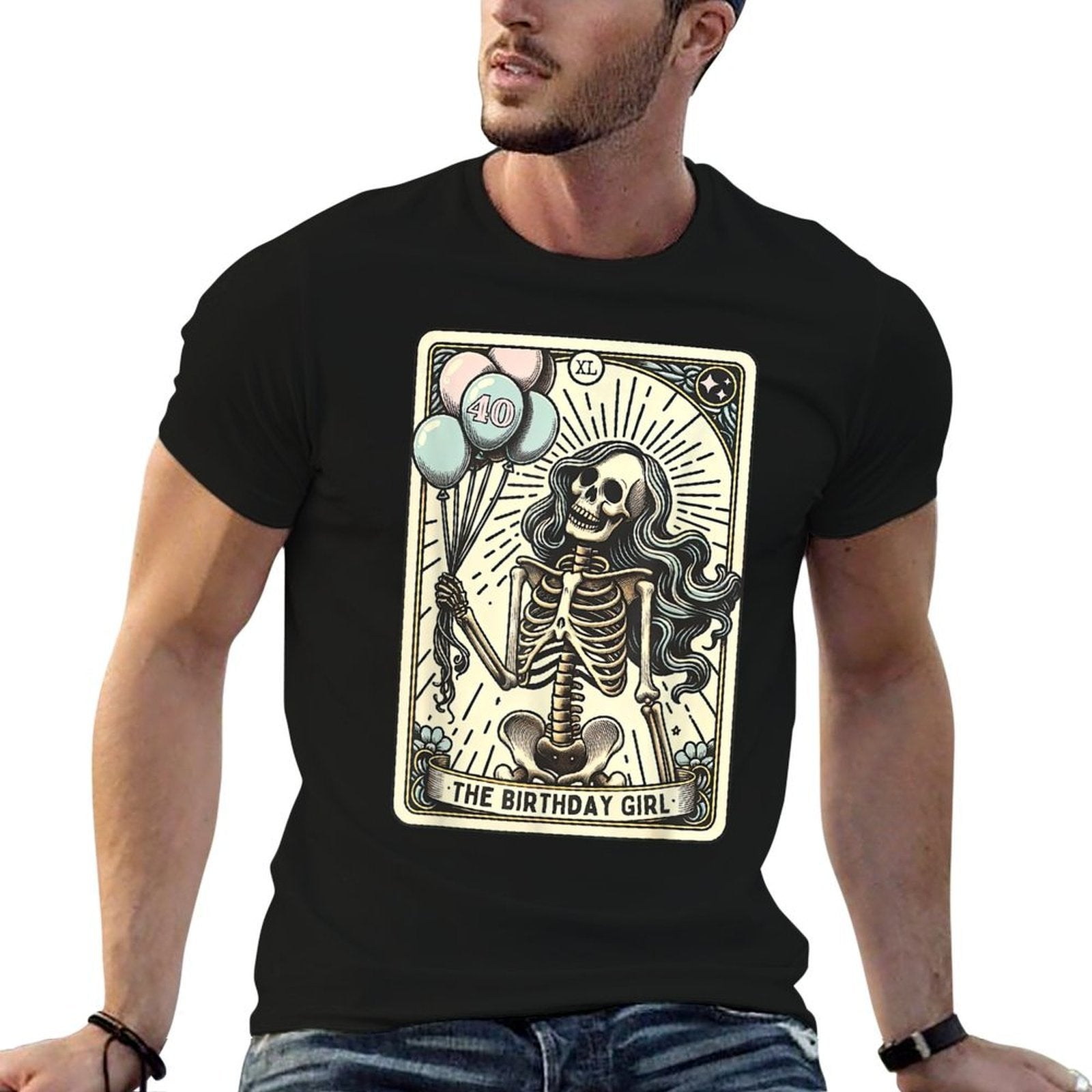 40th Birthday Tarot Card Funny Skeleton Birthday Celebration  Breathable T-Shirt
