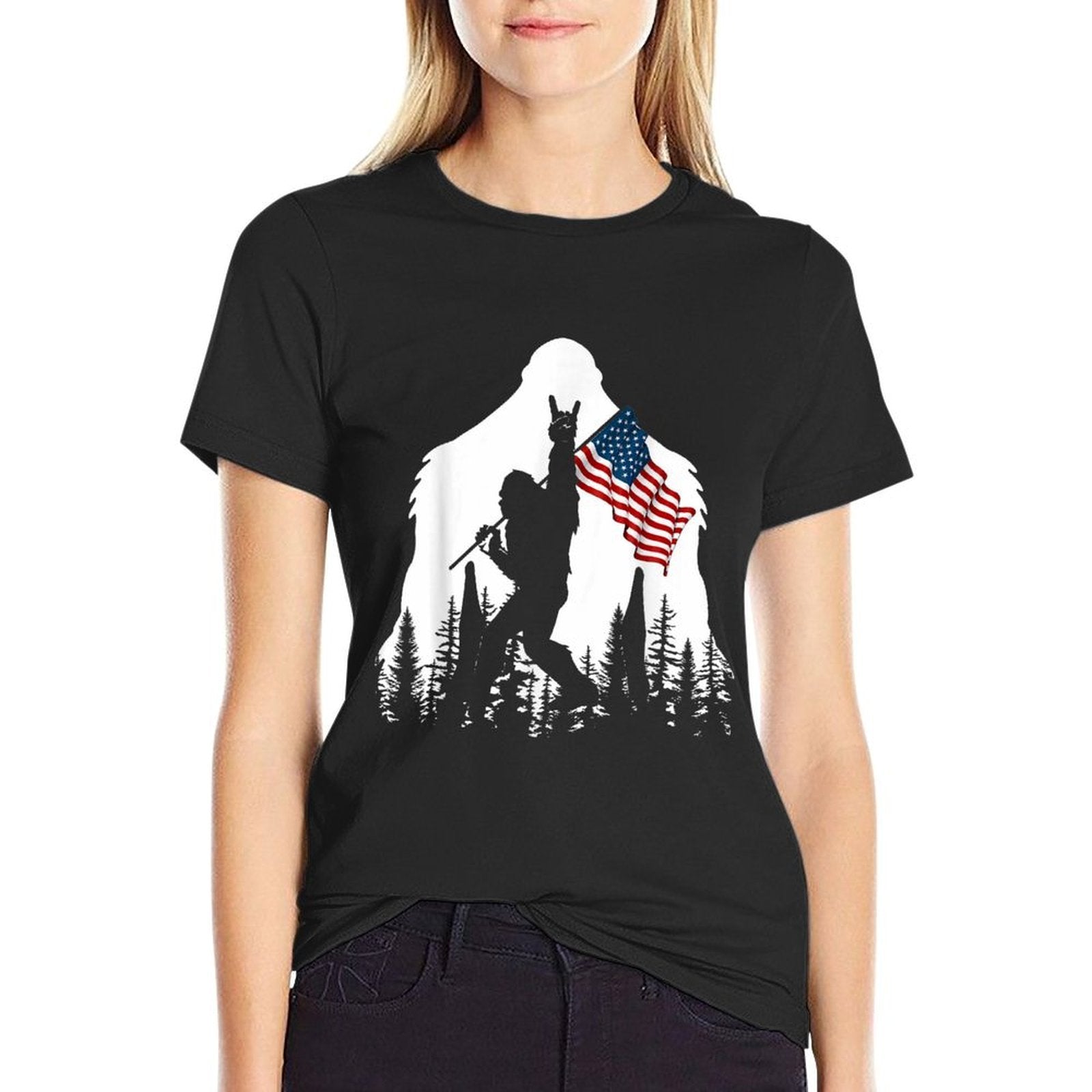 Bigfoot Rock On Hold American Sasquatch Believers  Graphic-printed T-Shirt