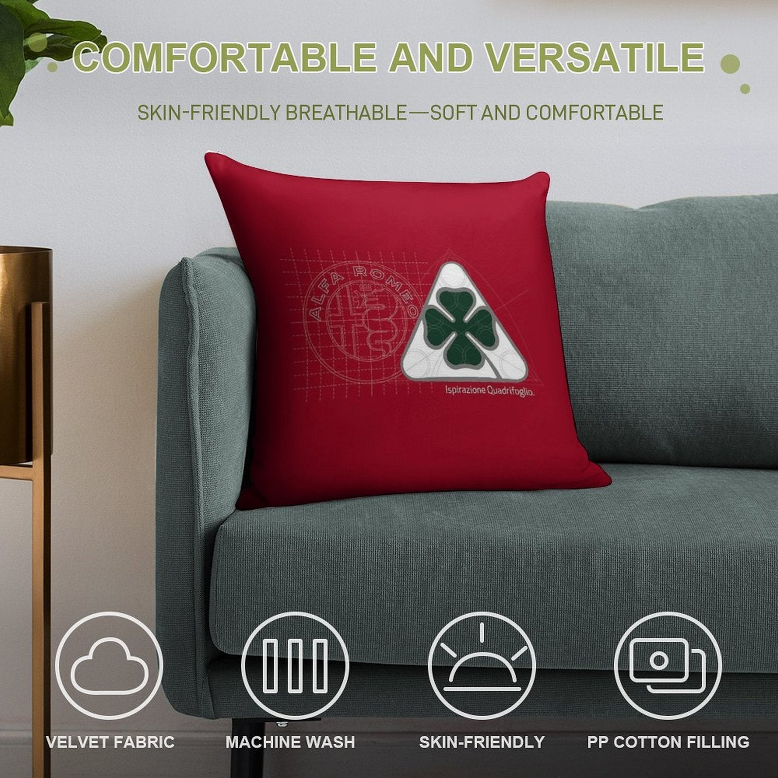 AR Quadrifoglio Construct Type 3 White Background Soft Style Accent Throw Pillow