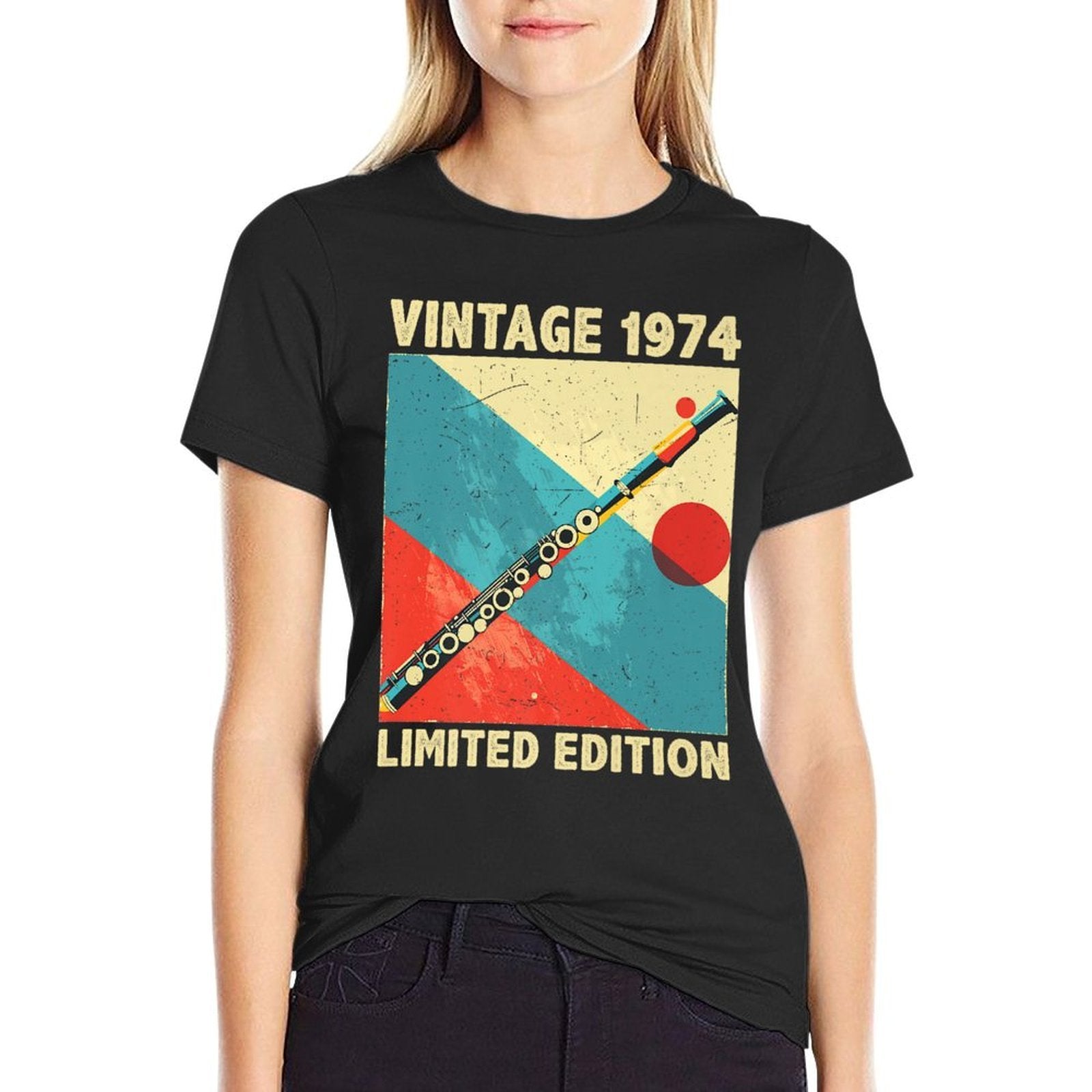 50 Years Old Gift Vintage 1974 Flute Lover 50th Birthday Premium  Polyester Blend T-Shirt