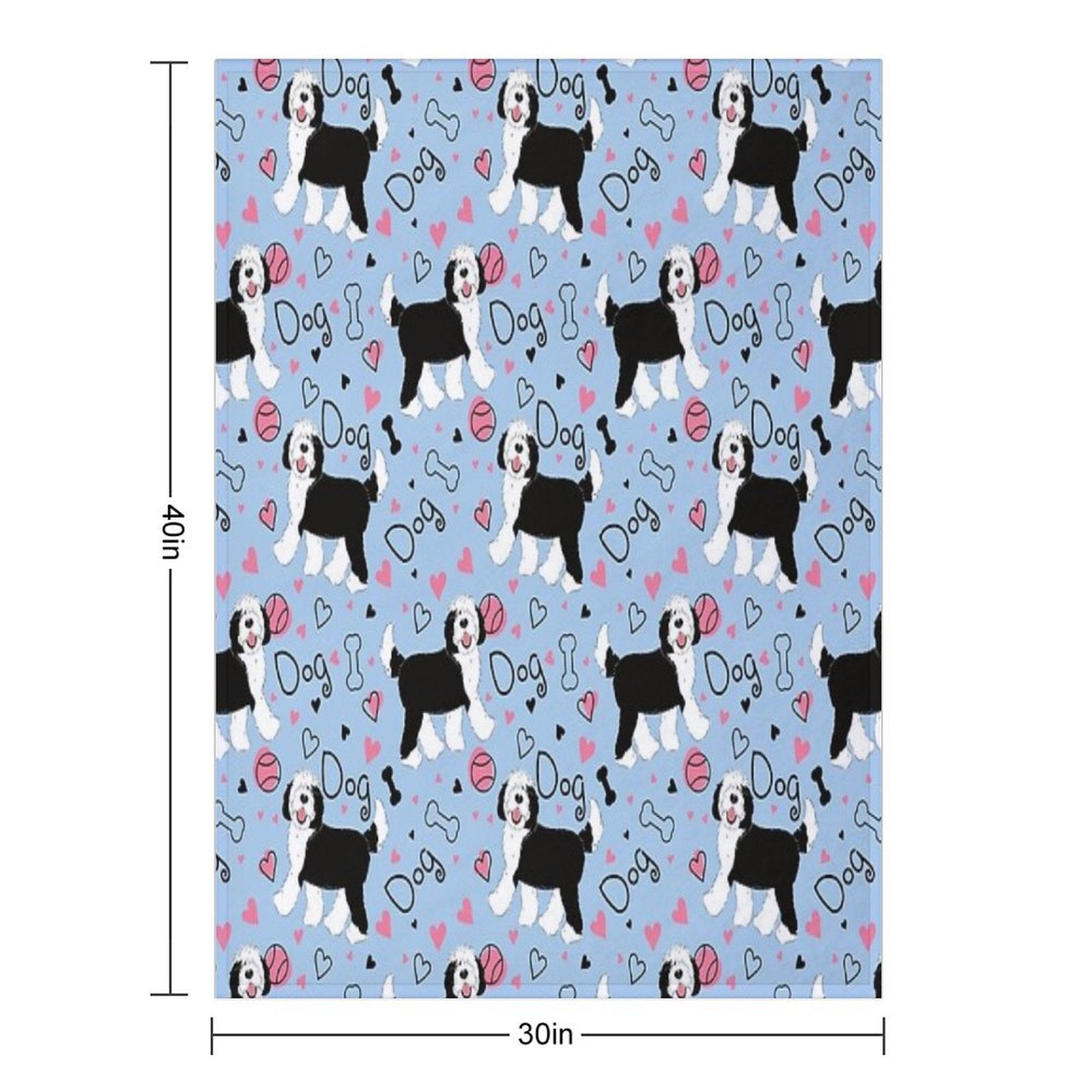 Cute Black And White Sheepadoodle Puppy Machine-washable Throw Blanket