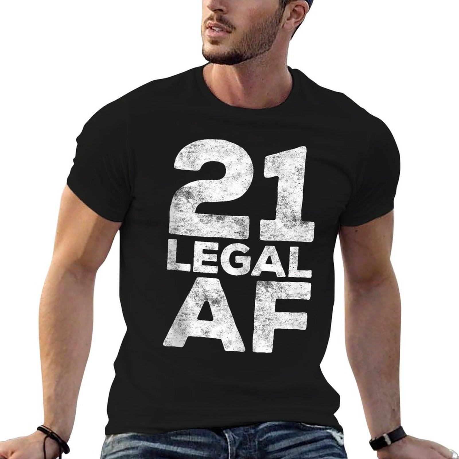 21 Legal AF 21st Birthday  Ribbed Collar T-Shirt