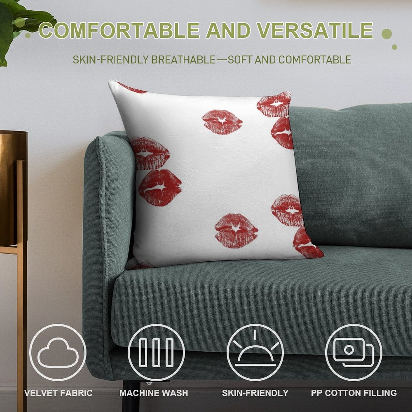 3 Pack Kiss Mark Soft Decorative Cover Throw Pillow