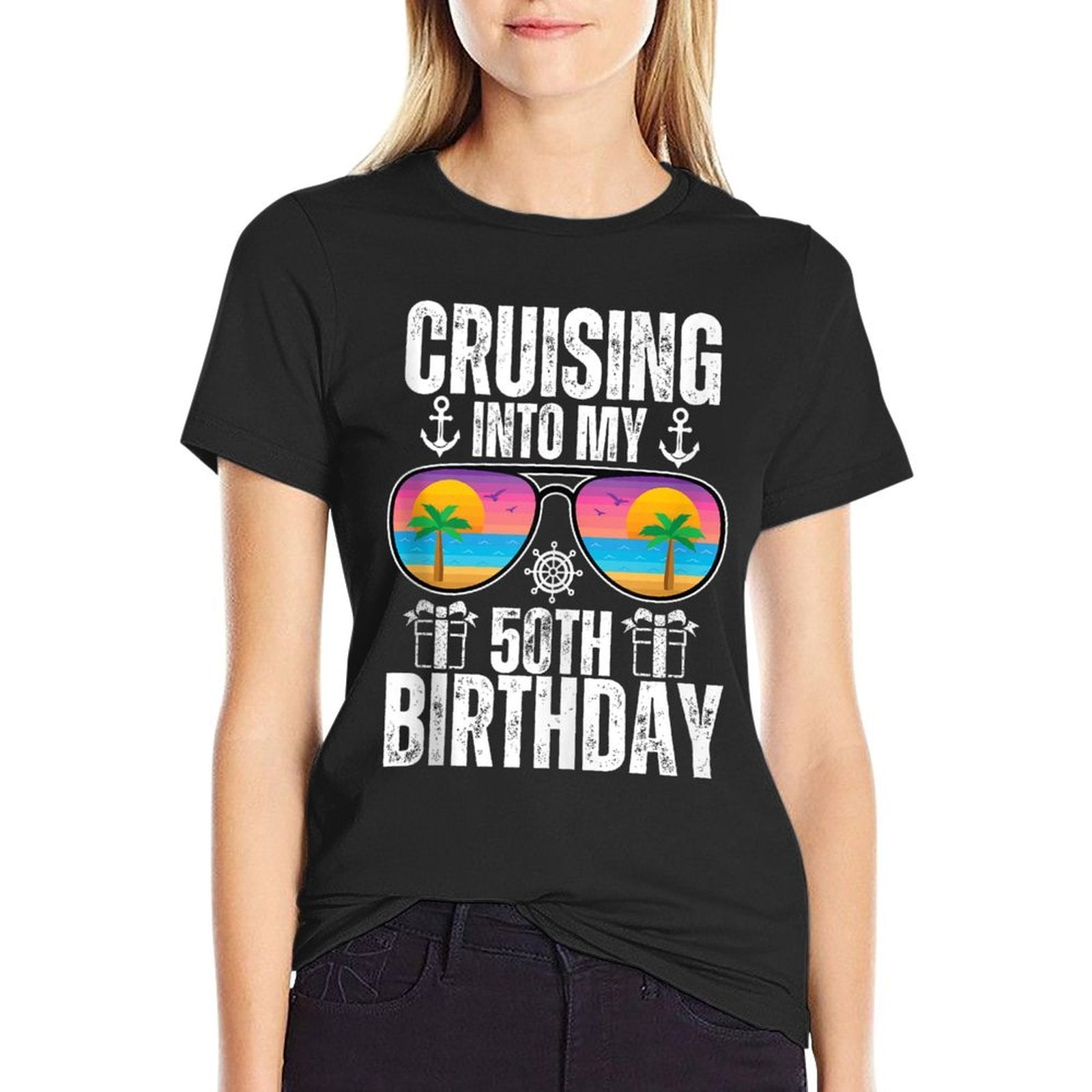 50 Year Old Birthday Cruising Into My 50th Birthday Cruise  Cotton T-Shirt