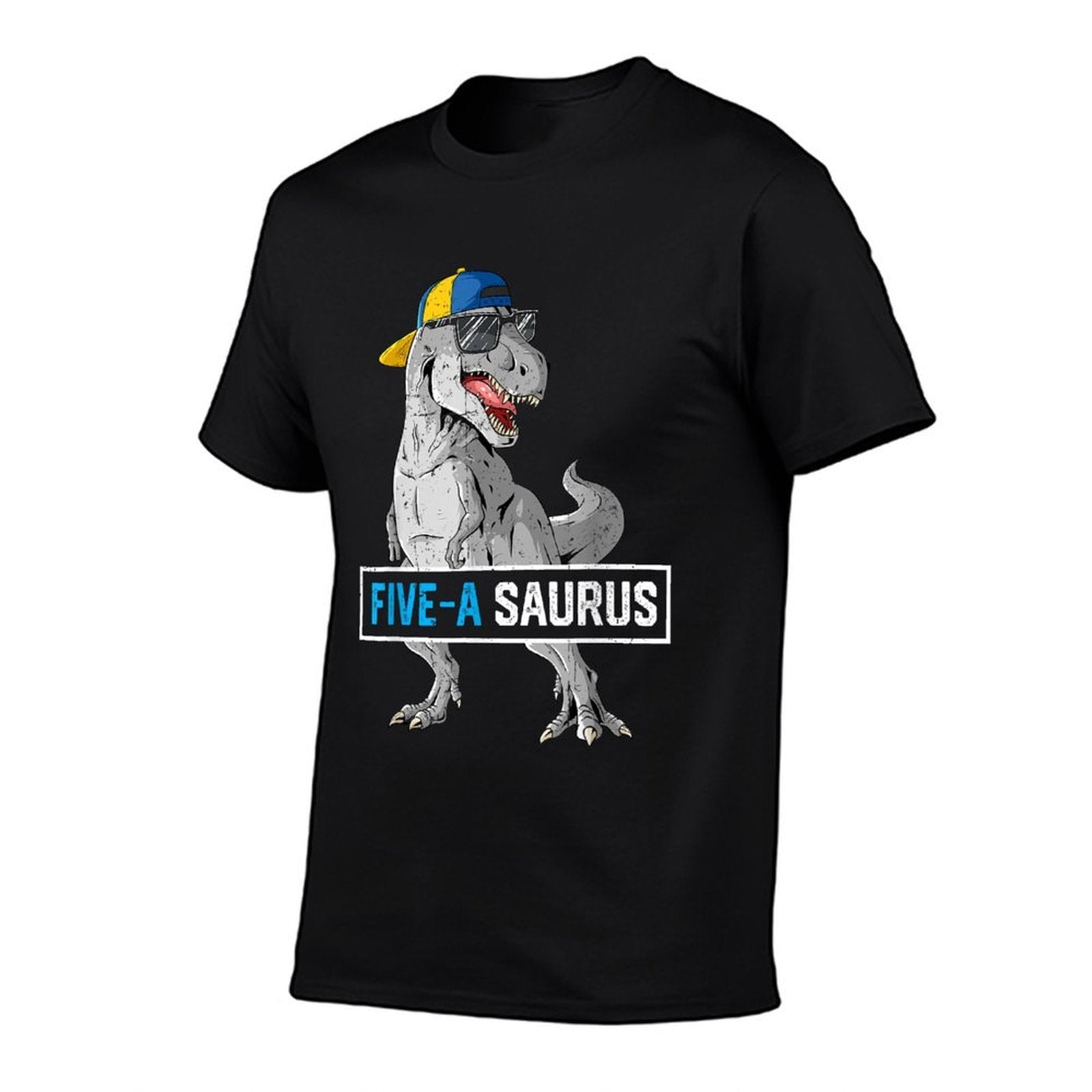 5 Years Old Dinosaur 5th Birthday T Rex Dino Five Saurus  Ribbed Collar T-Shirt