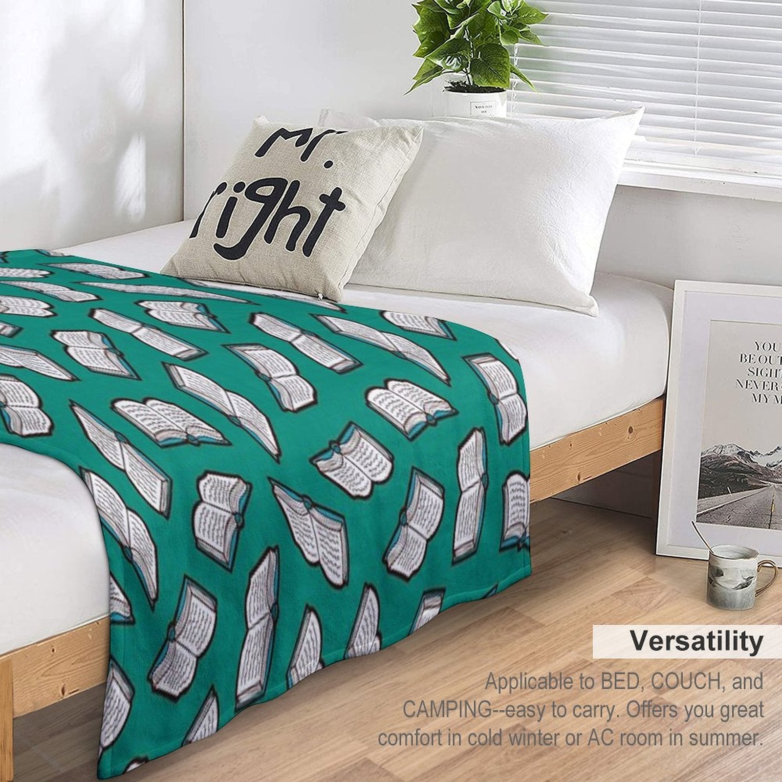 Bookish Reading Pattern in Jade Sustainable Throw Blanket