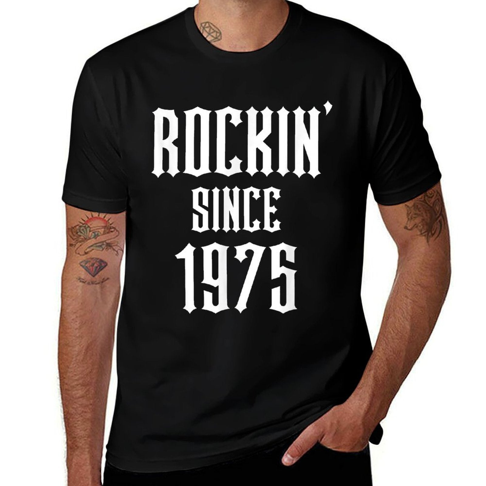 50 Year Old Classic Rock 1975 50th Birthday  Ribbed Collar T-Shirt