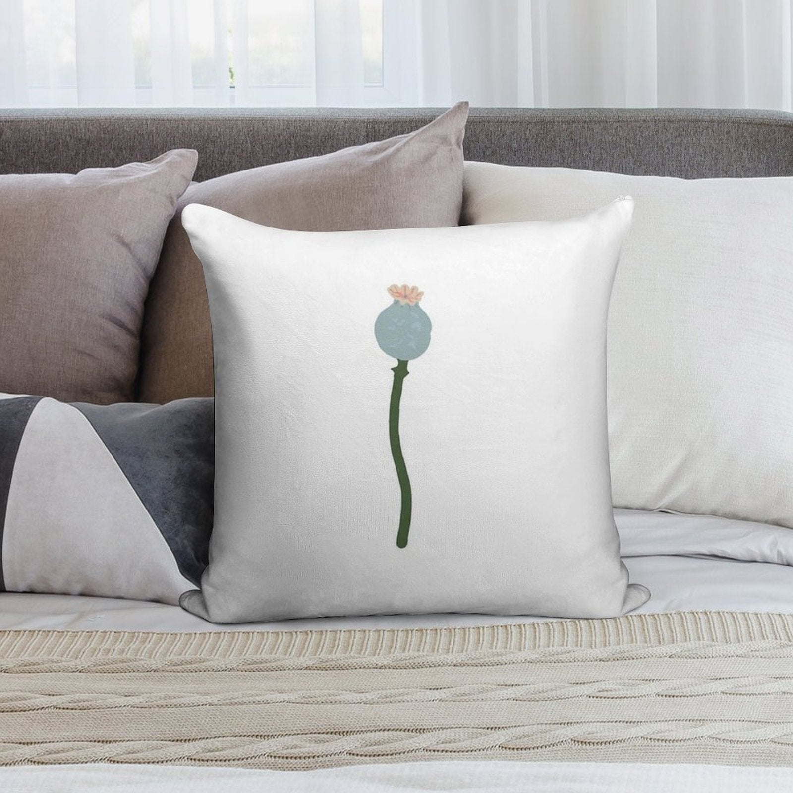 Poppy Capsule Drawing Soft Durable Construction Throw Pillow