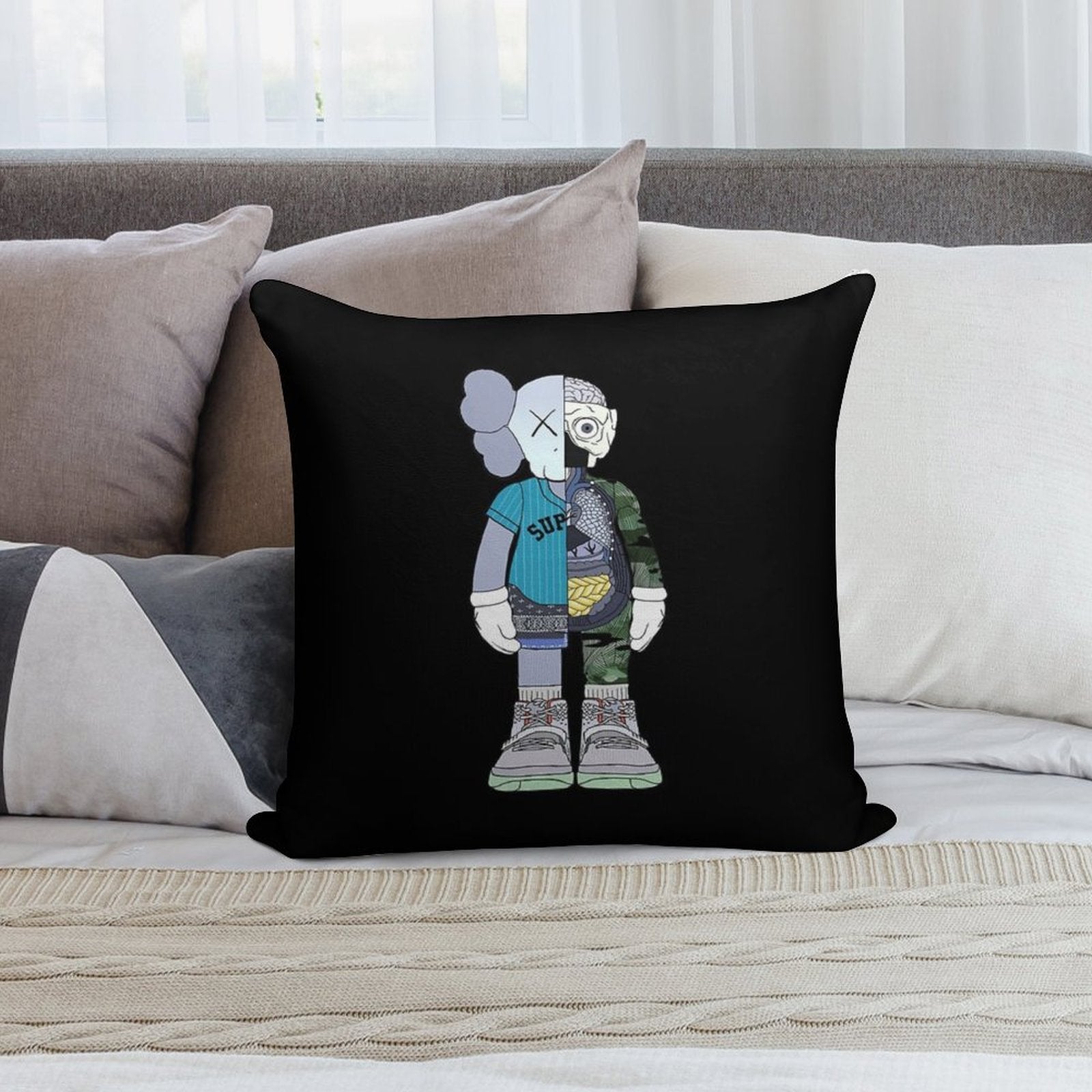 Half Robot Soft Luxury Feel Throw Pillow