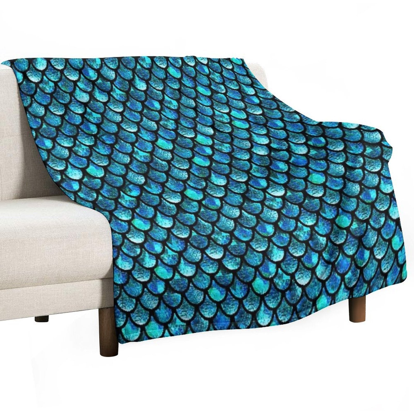 Mermaid Scales - Turquoise Blue Wrinkle-free Throw Blanket
