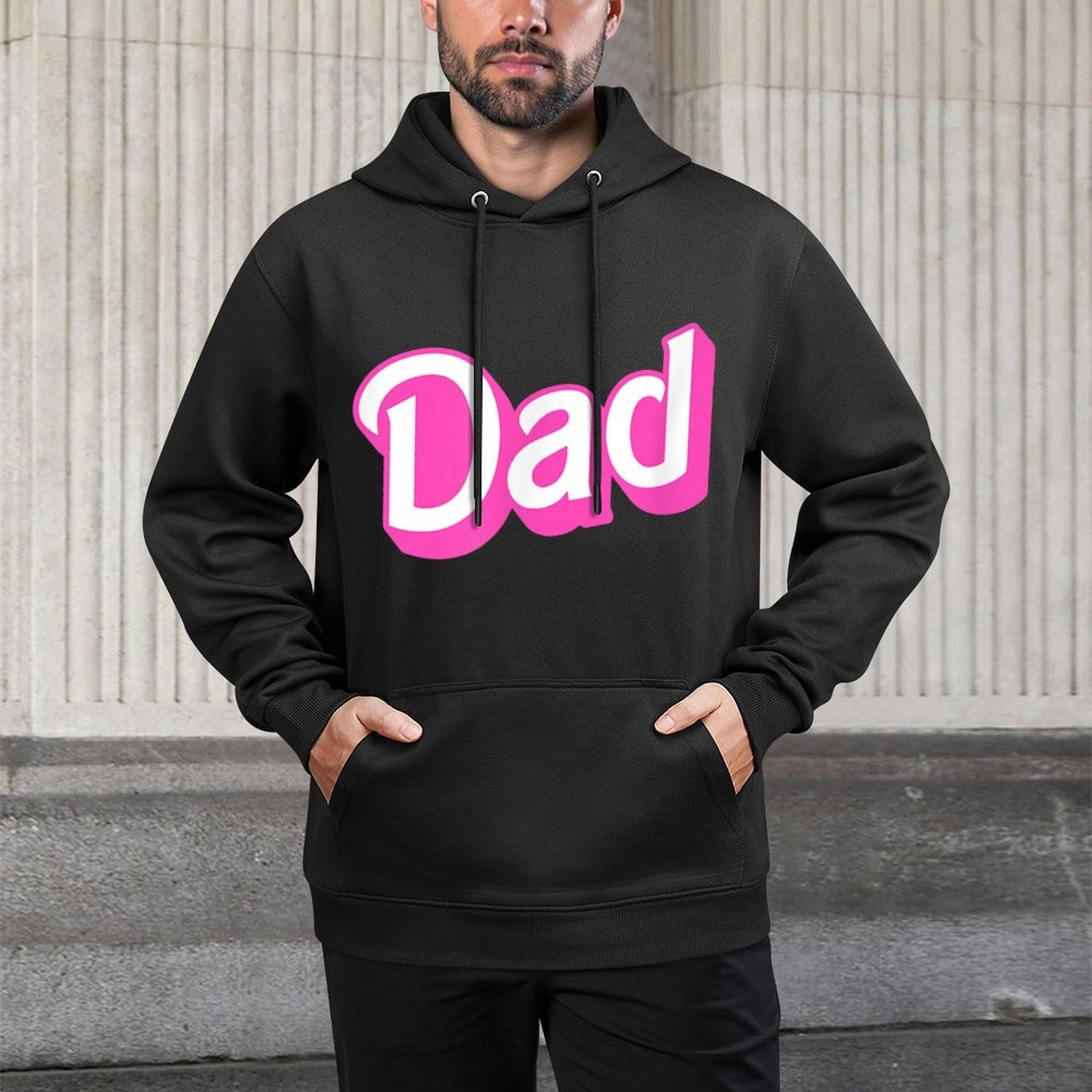 Dad Pink & White Overlapping Font Halloween Costume Adjustable Hood Hoodie