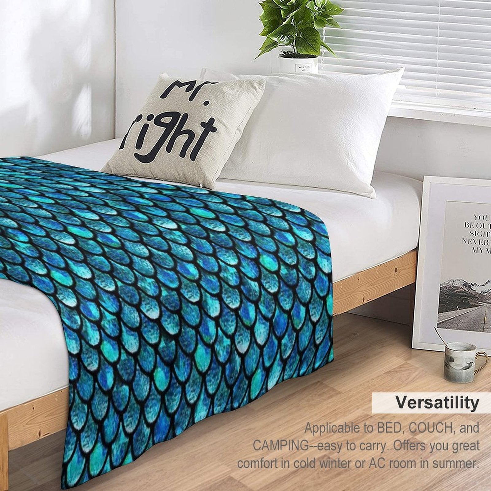 Mermaid Scales - Turquoise Blue Wrinkle-free Throw Blanket