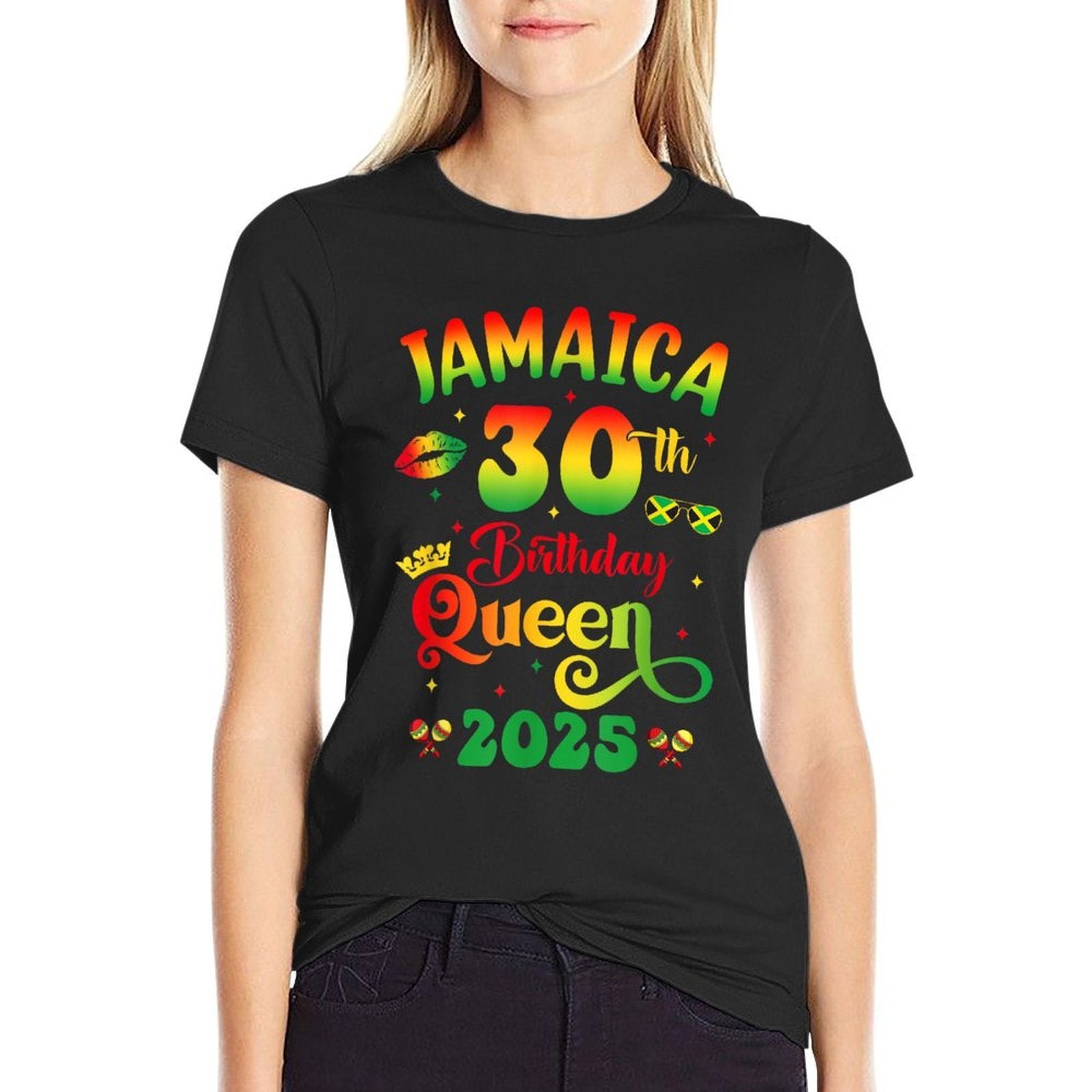 30Th Birthday Queen Jamaica Girl Matching Party 2025  Easy-care T-Shirt