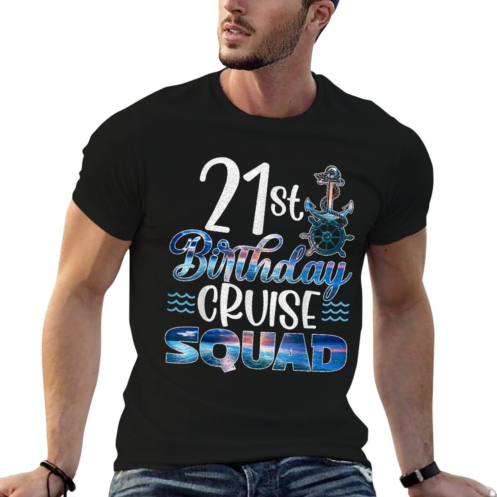 21st Birthday Squad Cruise Birthday Trip Cruise Birthday  Rolled Sleeves T-Shirt