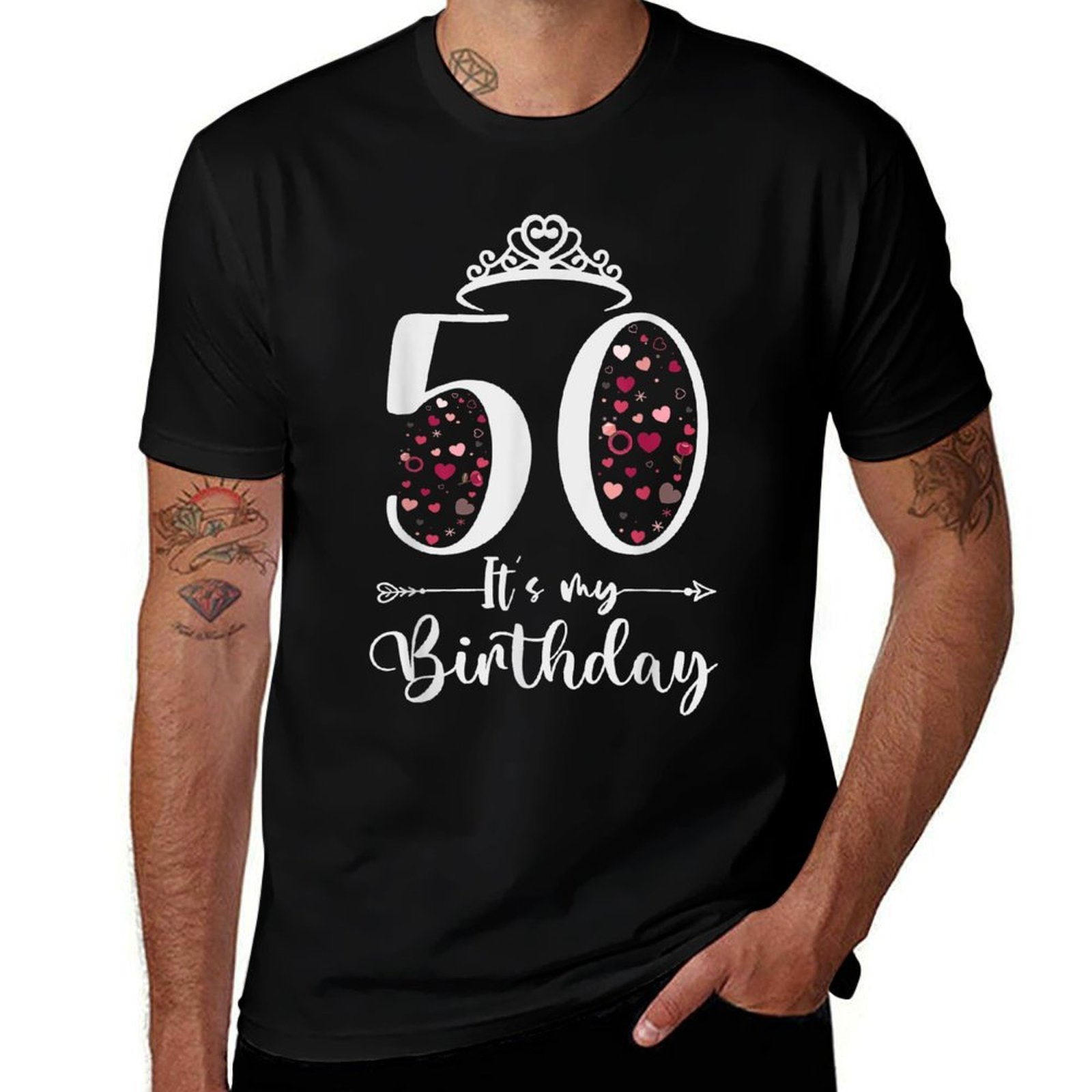 50 It's My Birthday Hearts Crown 50th Birthday Gifts For Her  Polyester Blend T-Shirt