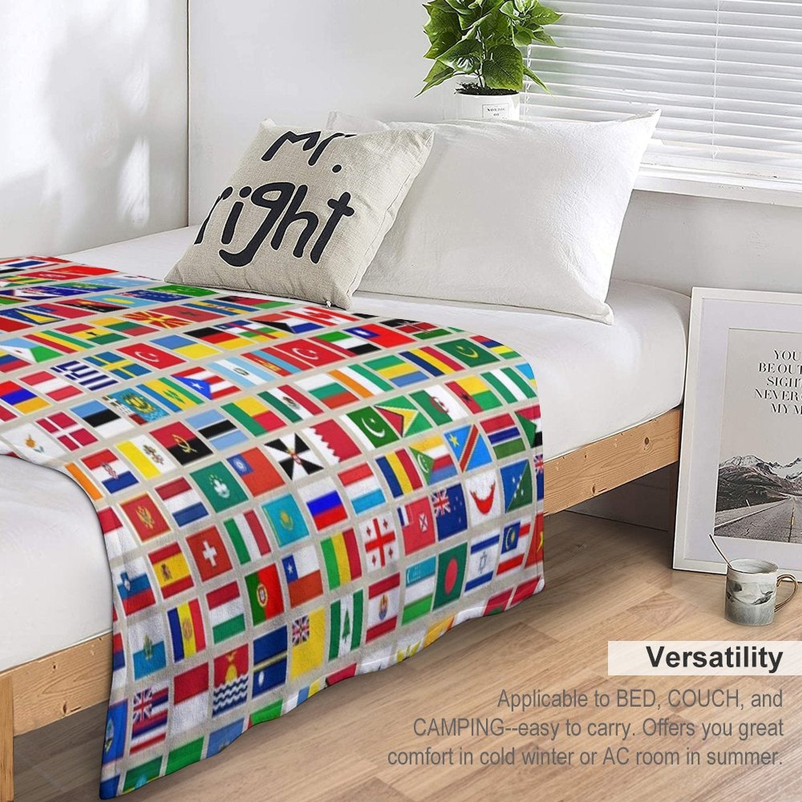 Flags of The World All Countries Nations  - Beige Compact Throw Blanket
