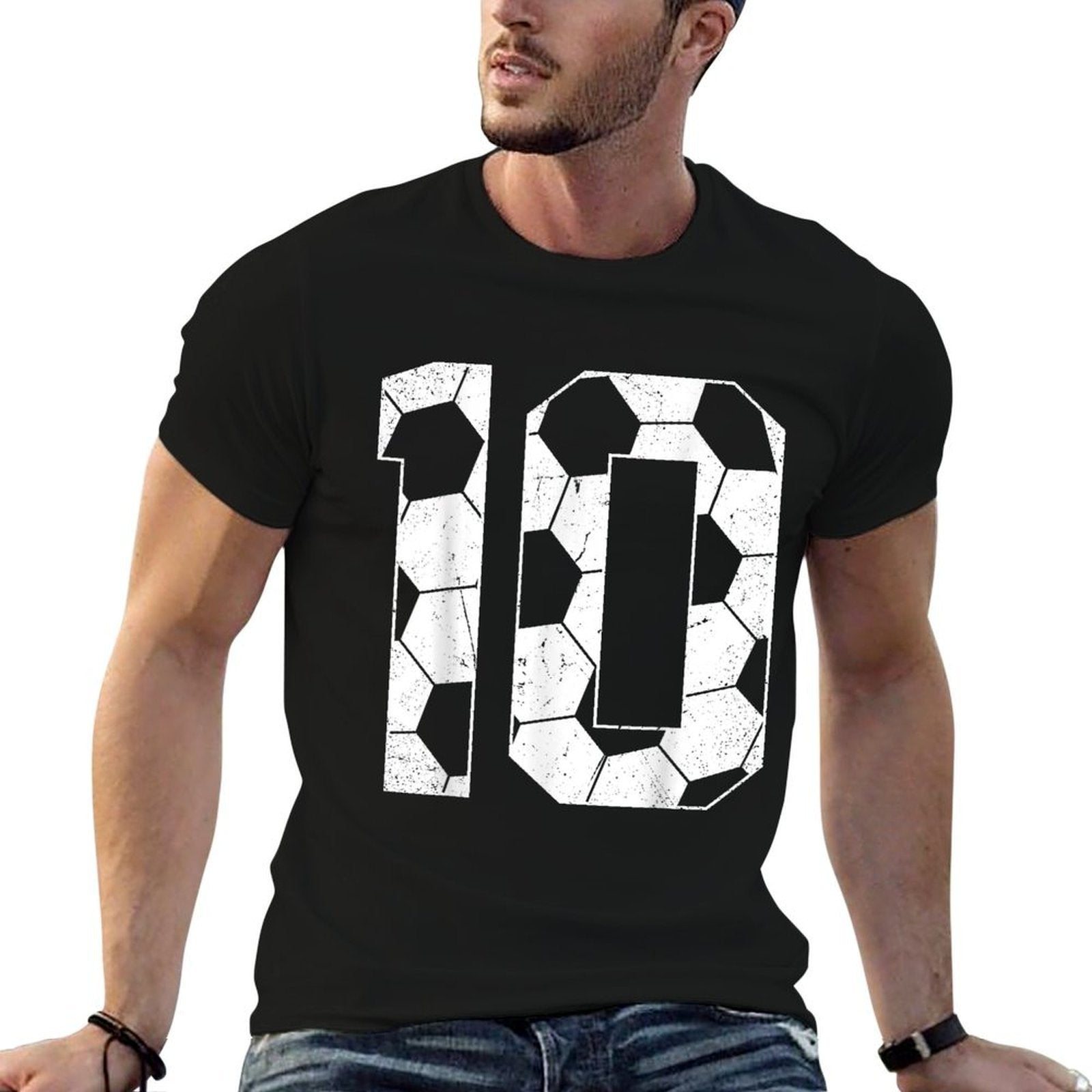 10th Birthday Boy Soccer Player Football 10 Years Old  Trendy Pattern T-Shirt