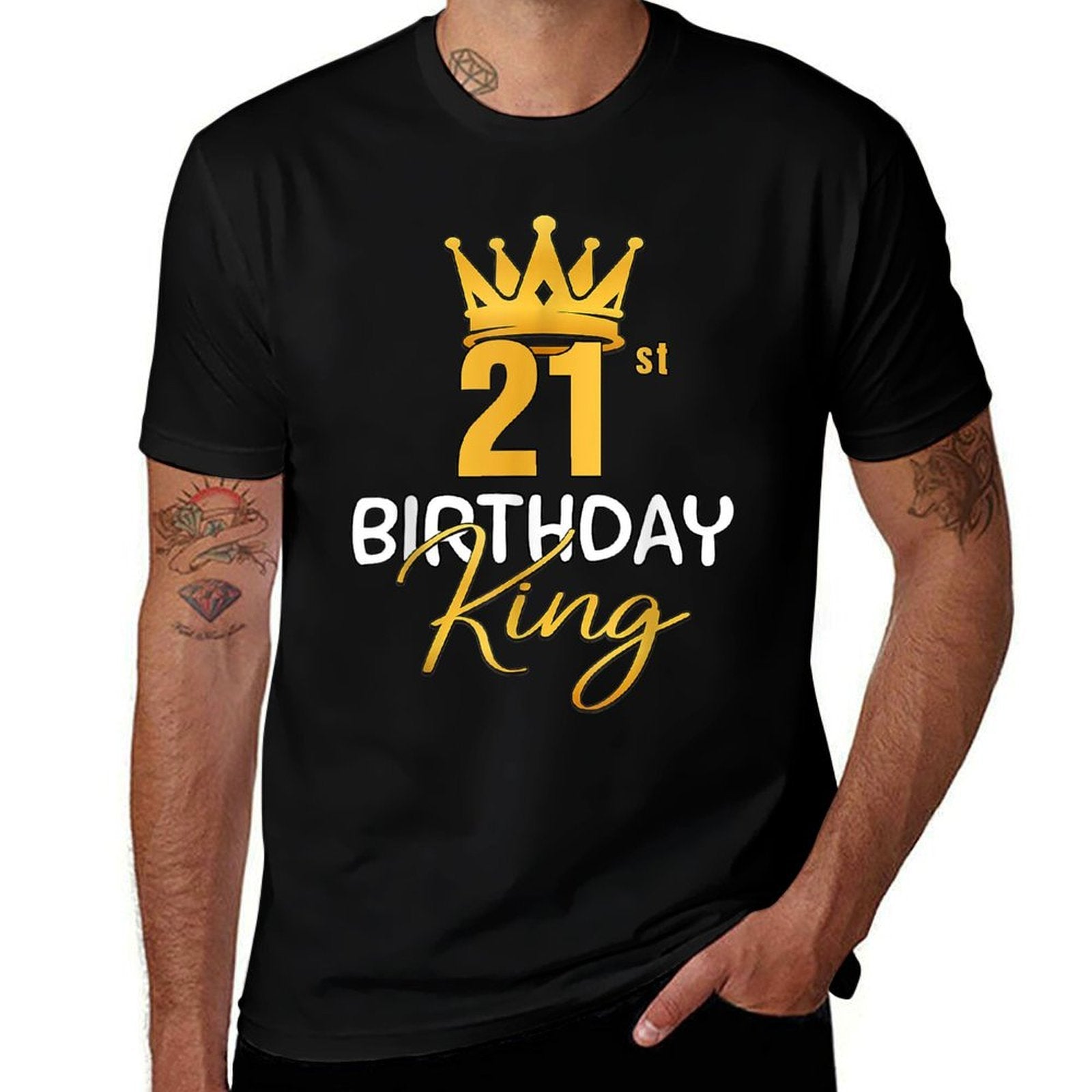 21st Birthday King Gold Crown For Boys And Men  Breathable T-Shirt
