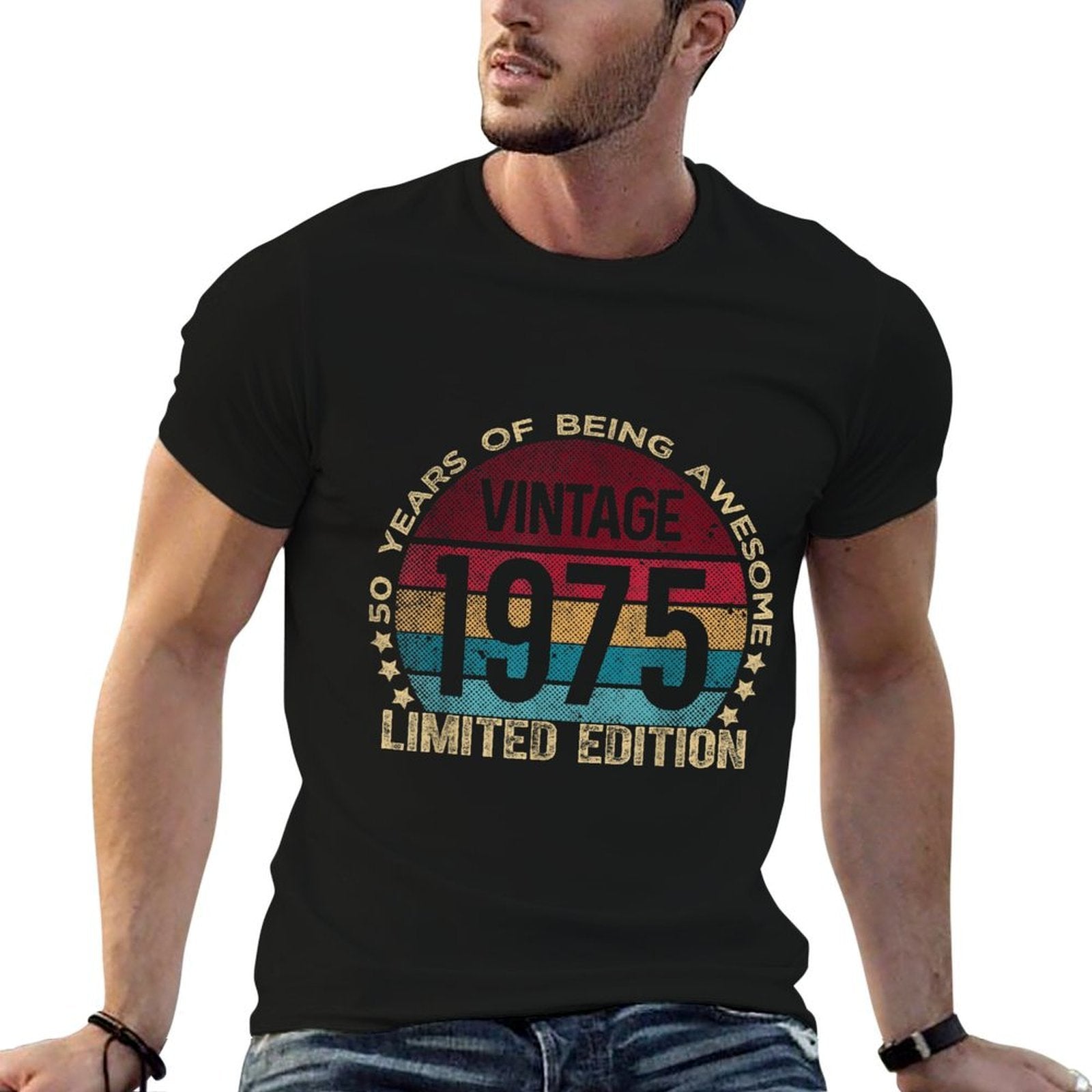 50 Year Old Gifts Vintage 1975 Limited Edition 50th Birthday  Rolled Sleeves T-Shirt