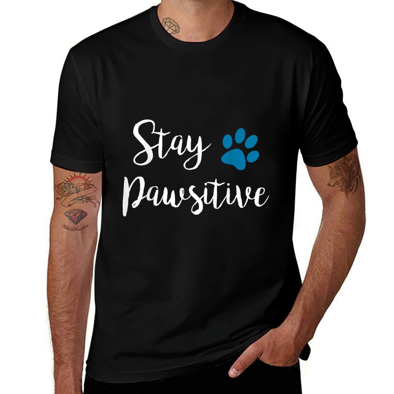 Stay Pawsitive Cute Kitty Puppy Paw Pet Cat Owner Dog Lover  Oversized Silhouette T-Shirt