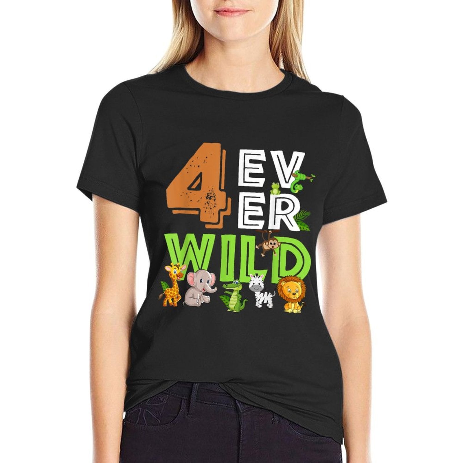 4 Ever Wild Birthday Decorations Boy Zoo 4th Birthday Party  Ribbed Collar T-Shirt