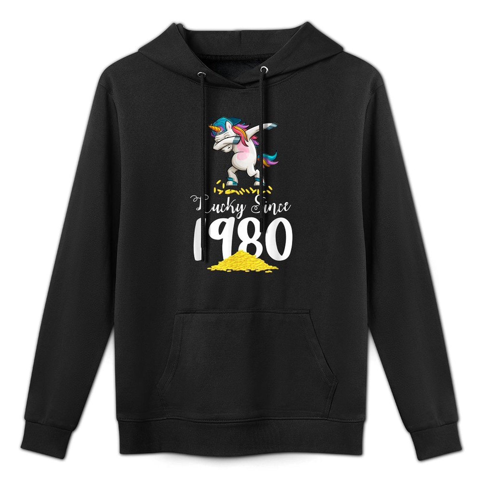 Lucky 1980 Dabbing Unicorn 40th Birthday Gifts for Women Pilling-Resistant Hoodie