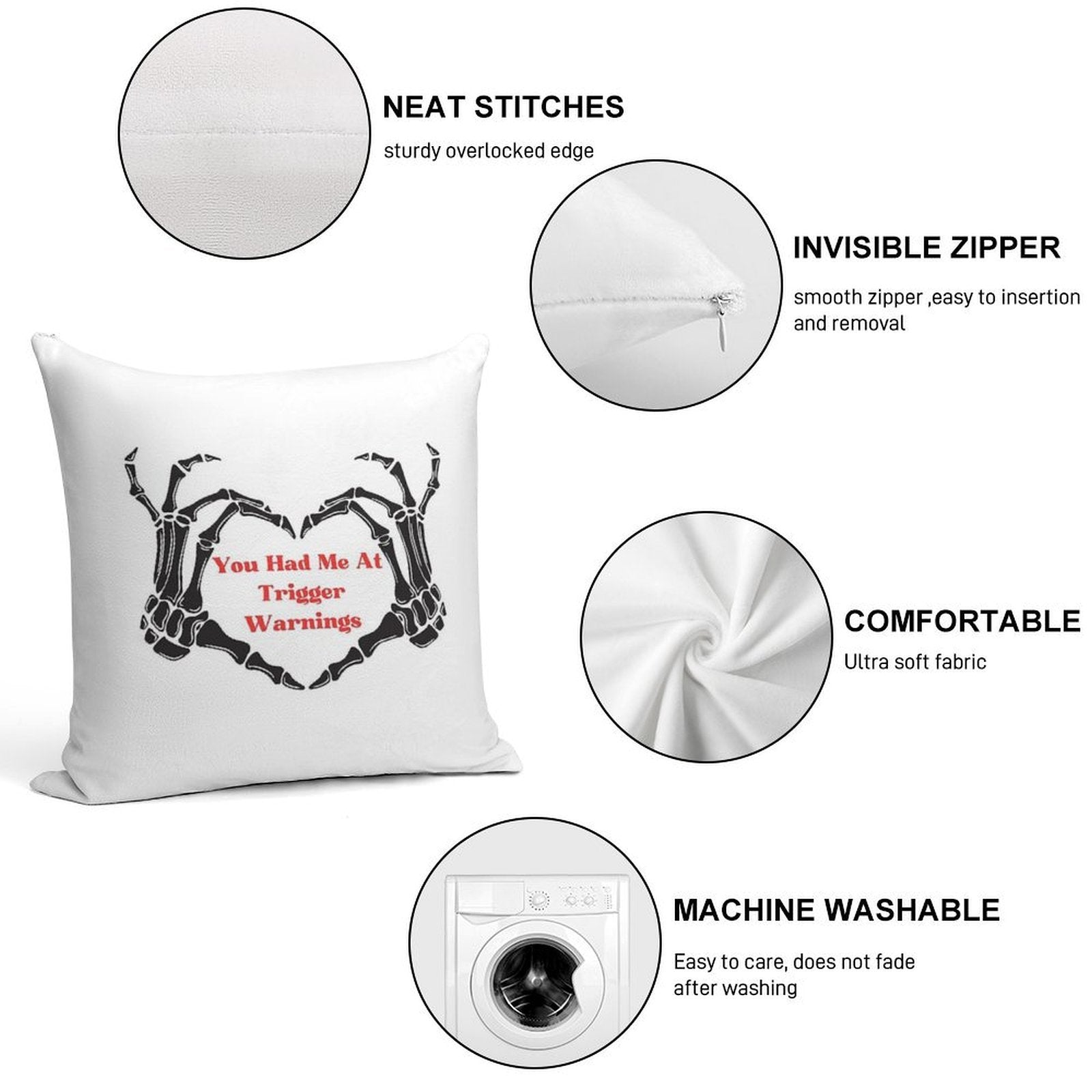 You Had Me At Trigger Warnings, Bookish Sticker, Waterproof Sticker, Book Club Vinyl Soft Shrink-Resistant Throw Pillow