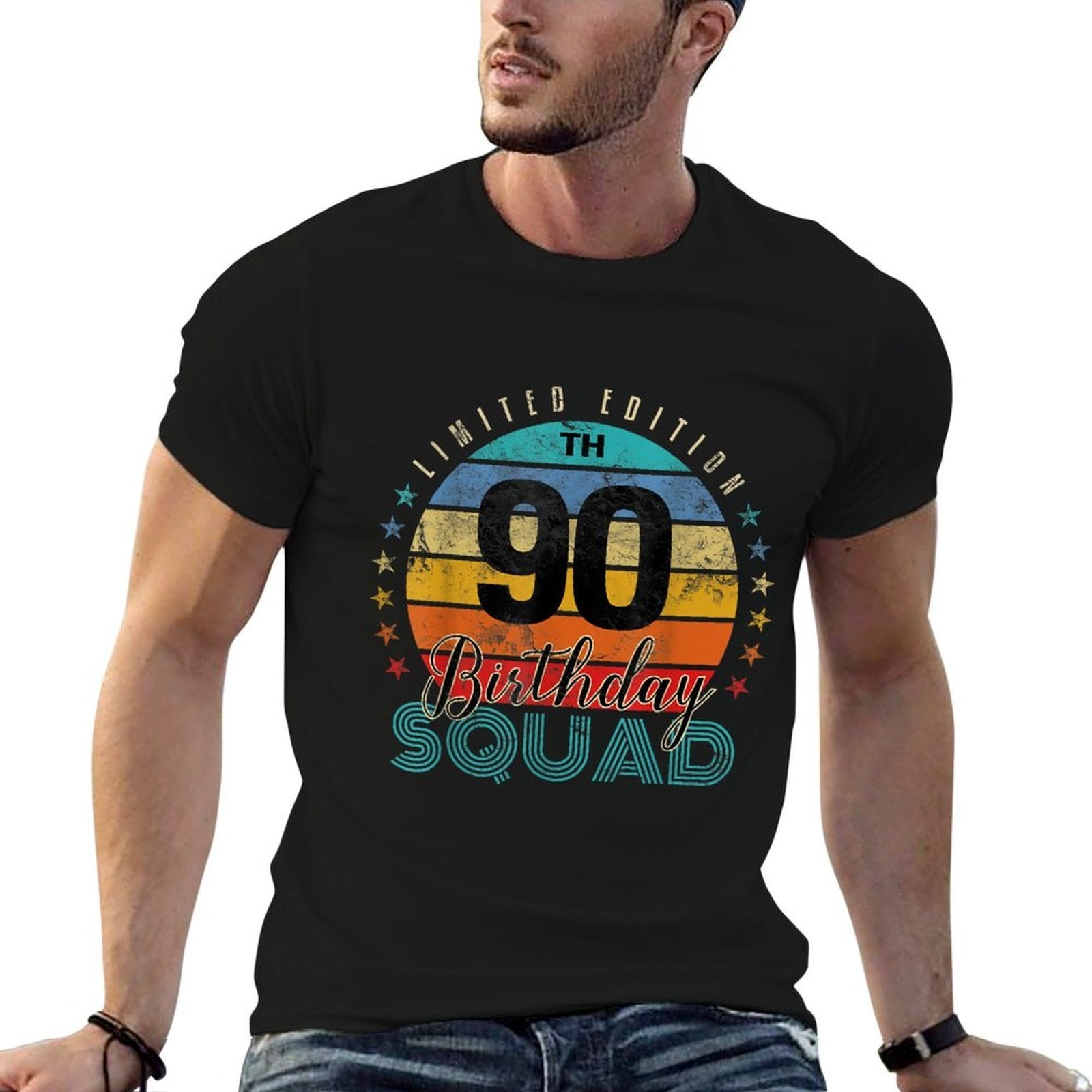 90 Year Old Birthday Squad Vintage 90th B-Day Group Friends  Relaxed-fit T-Shirt