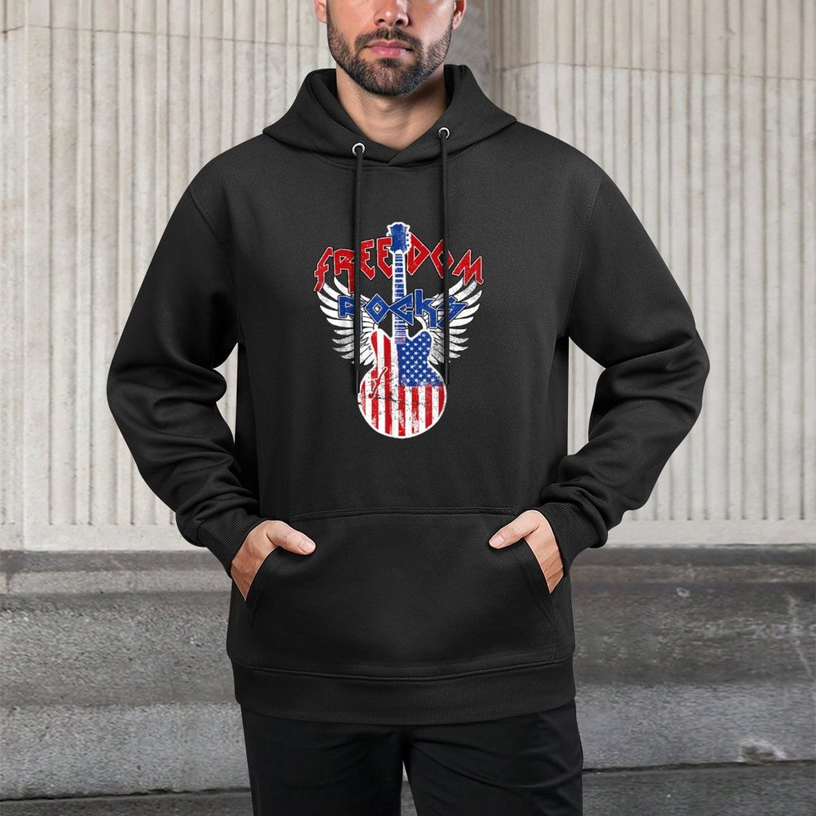 Freedom Rocks 4th of July Patriotic USA Rocks Guitar Layering Staple Hoodie