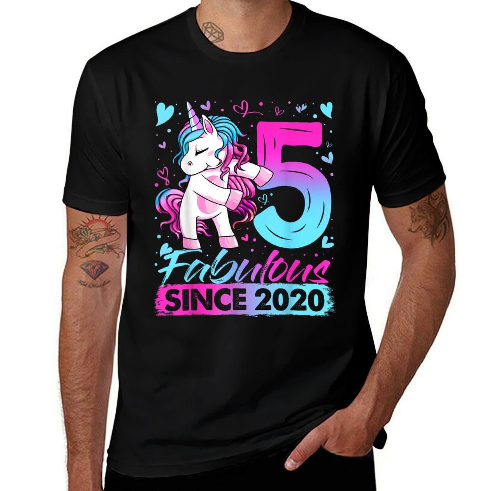 5 Year Old Unicorn Gifts For Girls 5th Birthday Girl Party  Rolled Sleeves T-Shirt