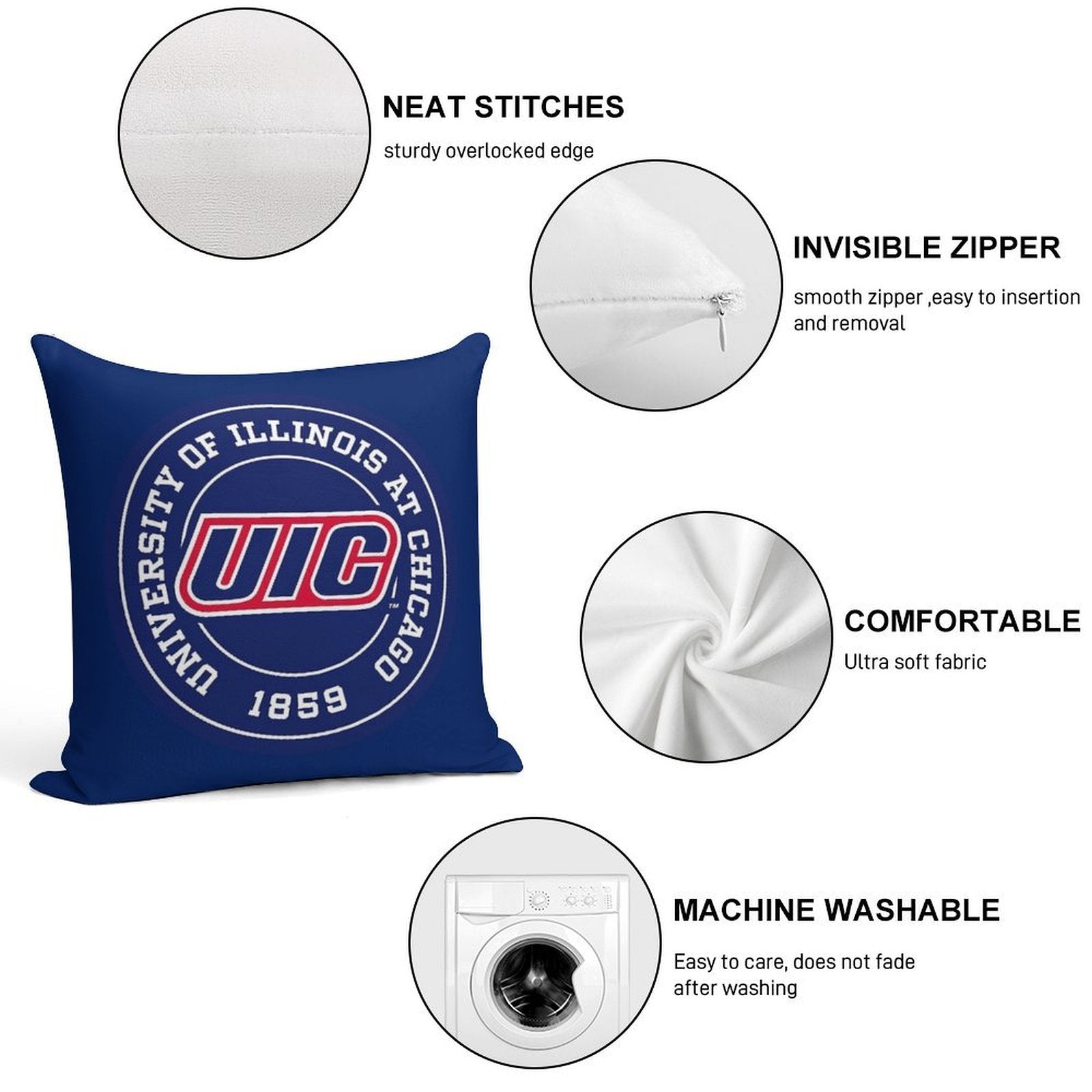 University of Illinois at Chicago - UIC Soft Bedroom Essential Throw Pillow