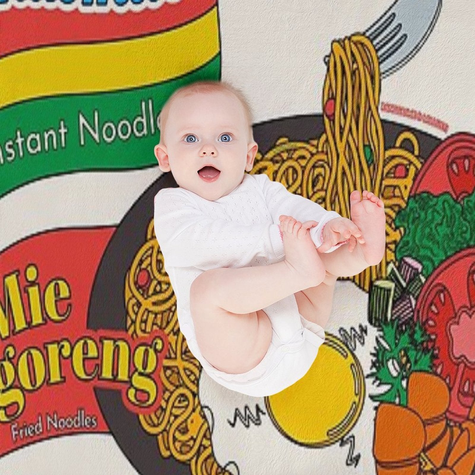 Indomiie Goreng - Fried Noodle - Indonesian Cuisine Special with Egg Plush Throw Blanket