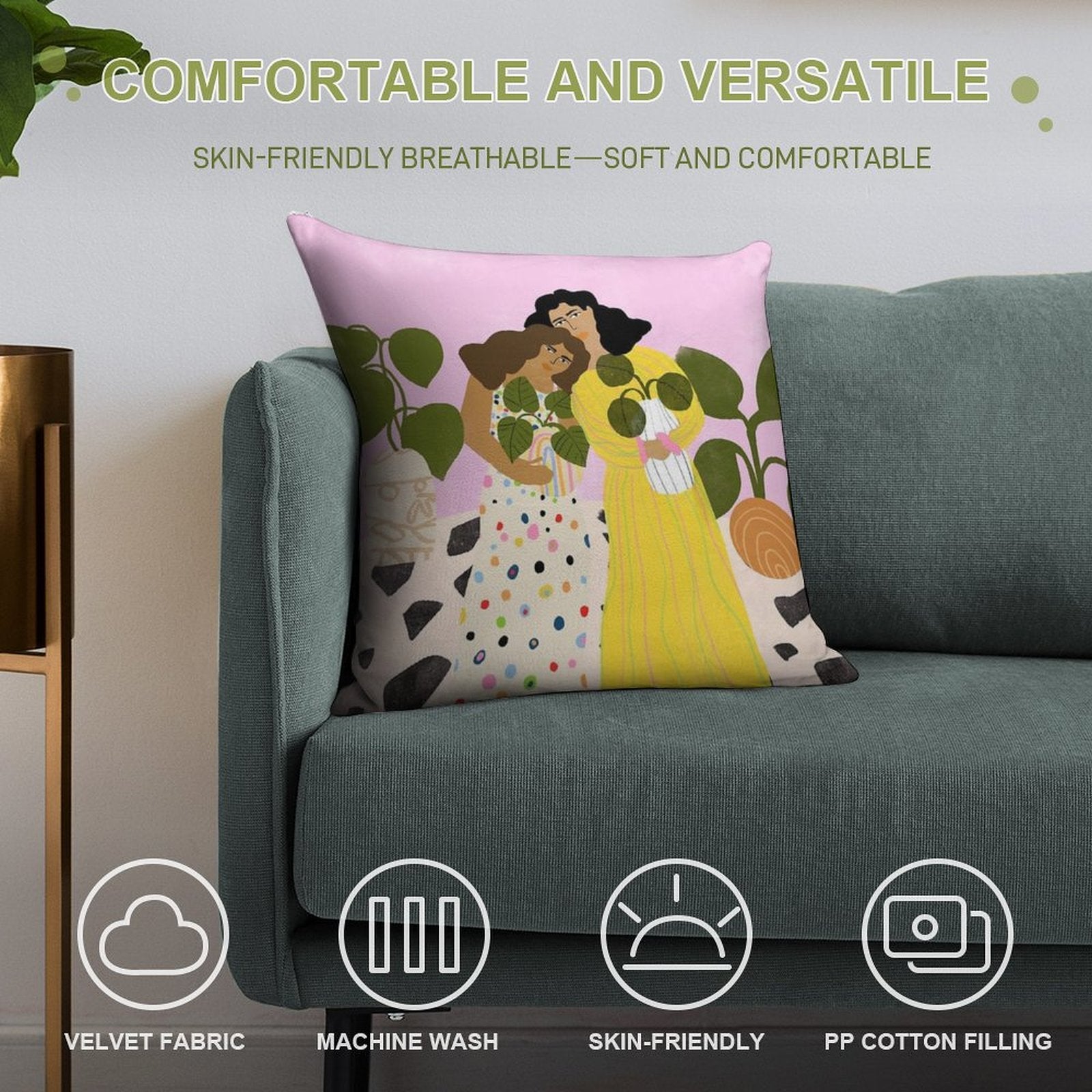 No Thanks, We Have Plants Soft Shrink-Resistant Throw Pillow