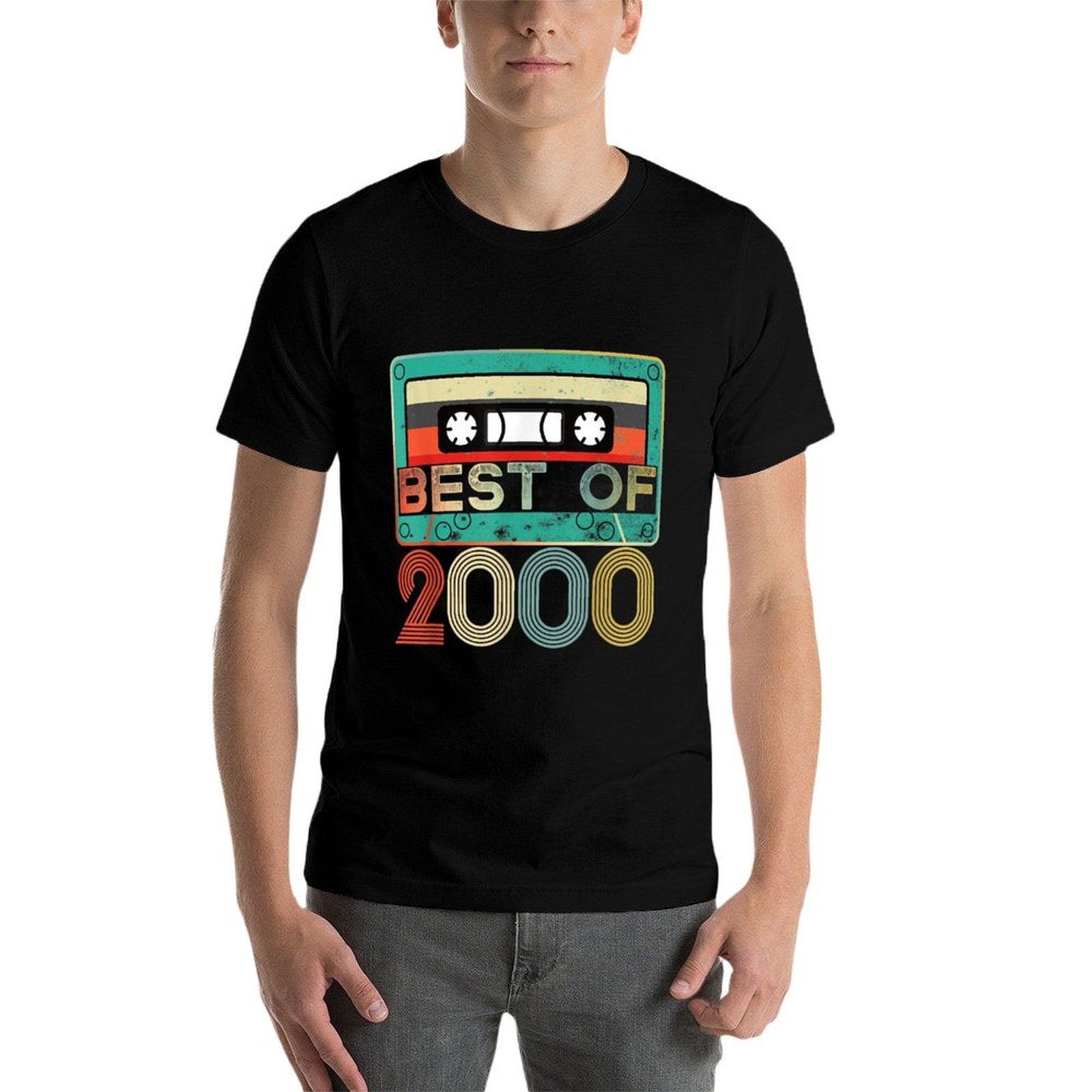21st Birthday - Vintage 2000 - 21 Years Cassette Tape  Ribbed Collar T-Shirt