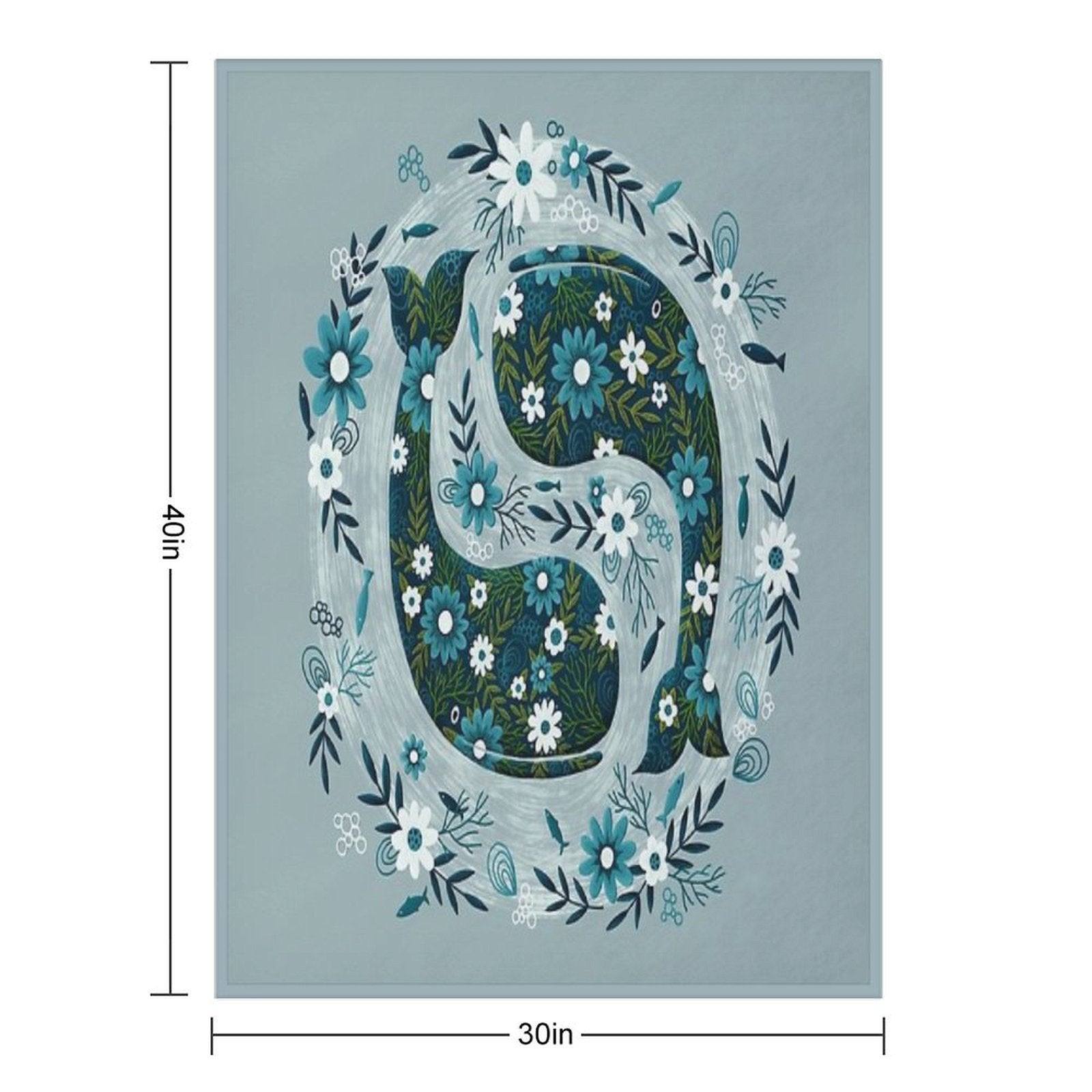 Pretty Floral Whales Circle in Blues And Greens Multi-functional Throw Blanket