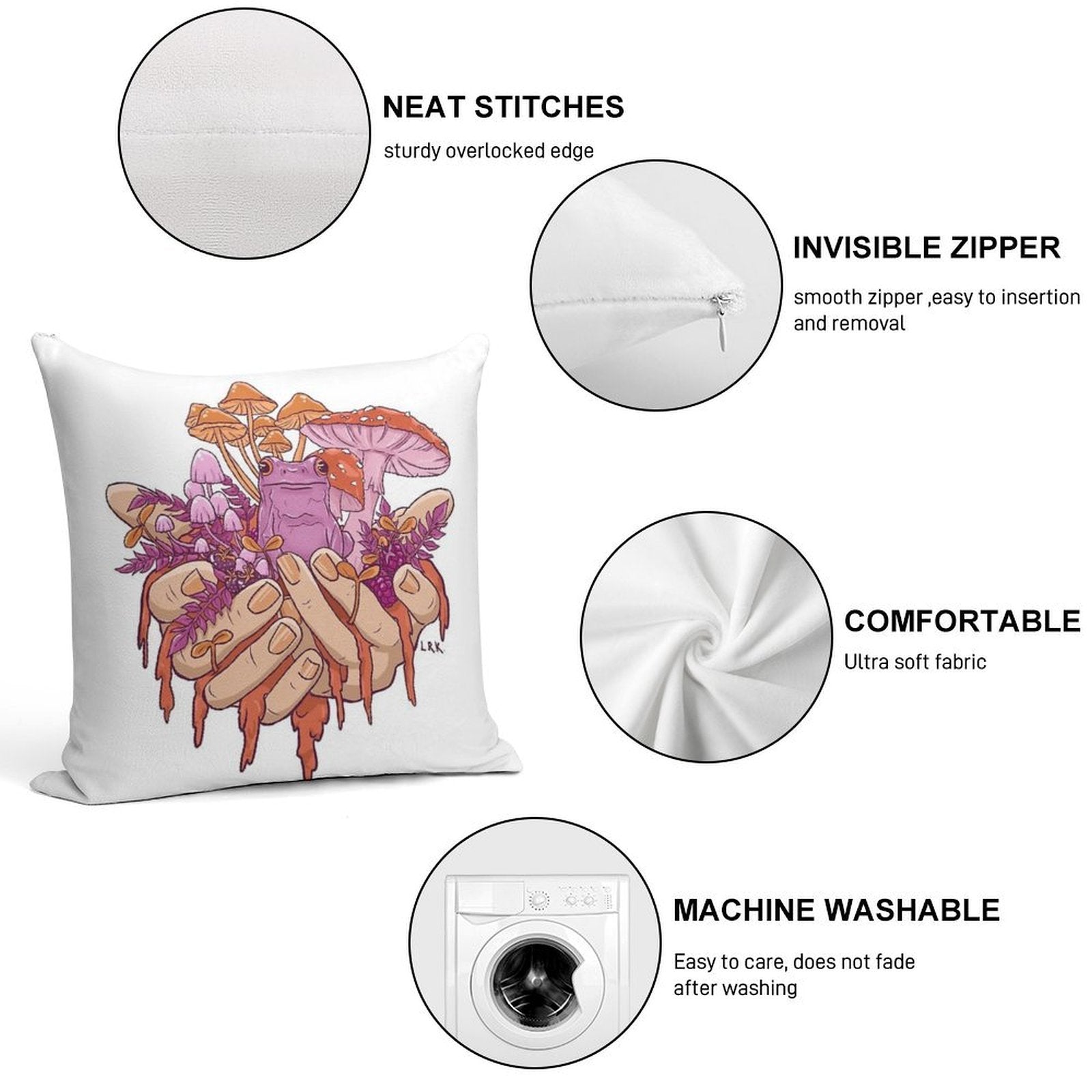 Sapphic Toadstool Frog Handful Soft Washable Throw Pillow
