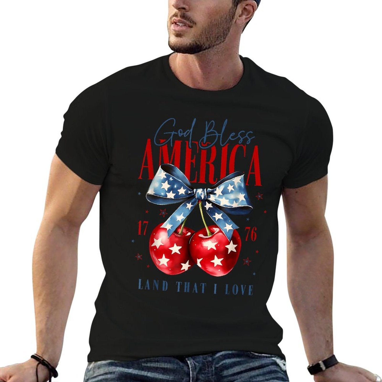 God Bless America Patriotic Cherries 4Th July Usa High-quality Stitching T-Shirt