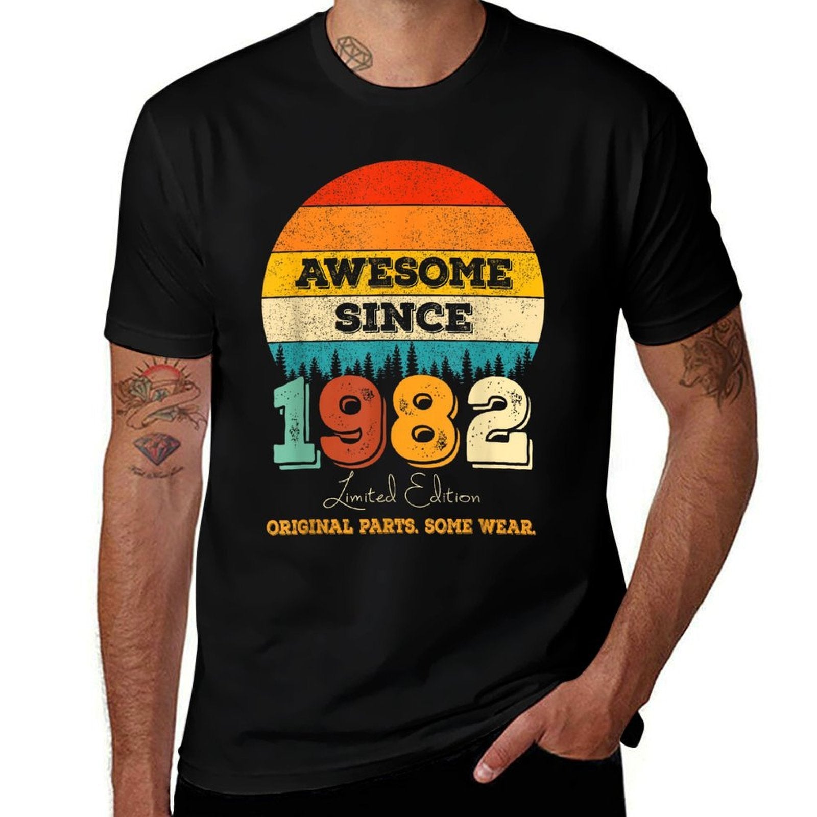 42 Year Old Original Parts Since 1982 Awesome 50th Birthday  Rolled Sleeves T-Shirt