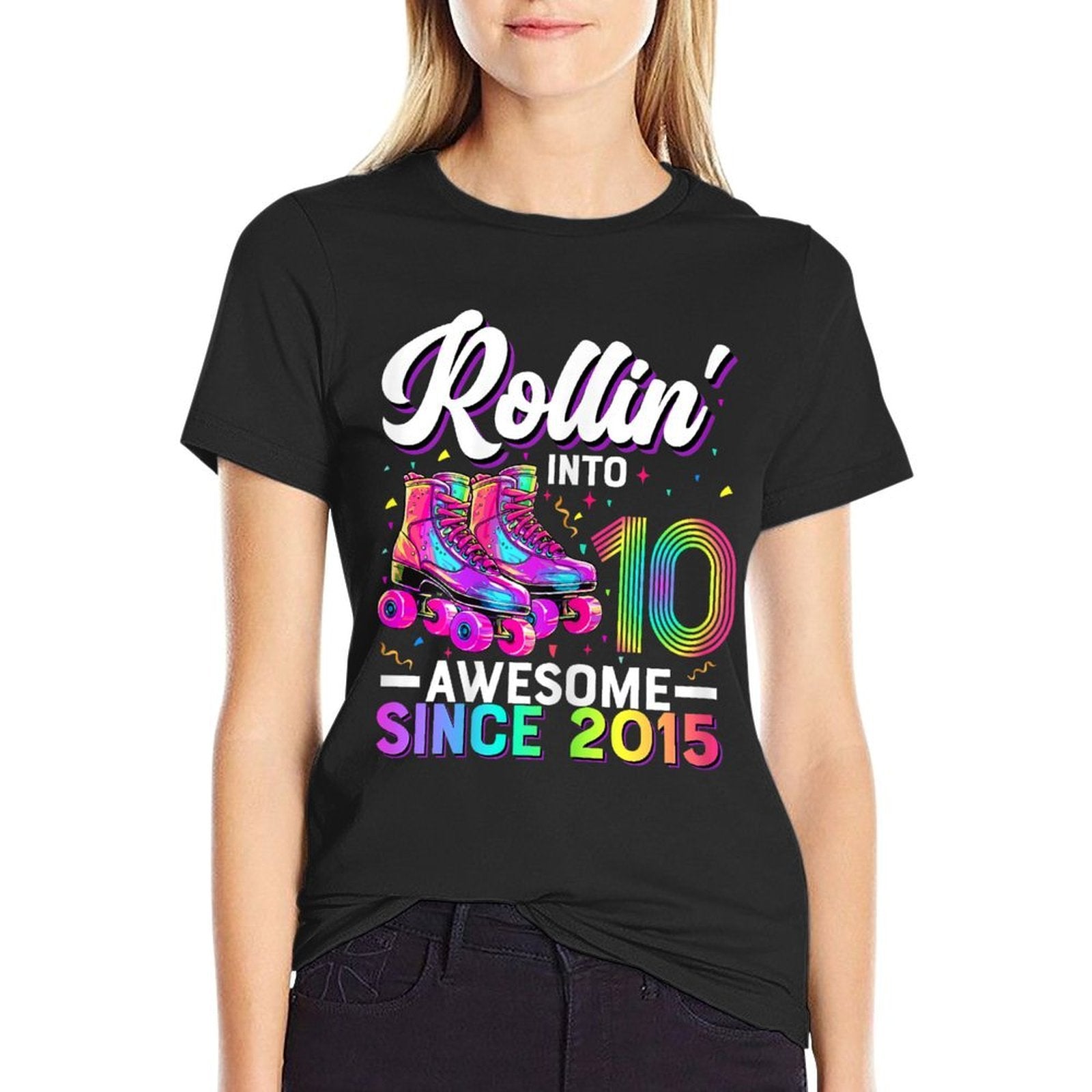 10th Birthday Girl 10 Year Old Roller Skate Skating  Slim-fit Cut T-Shirt