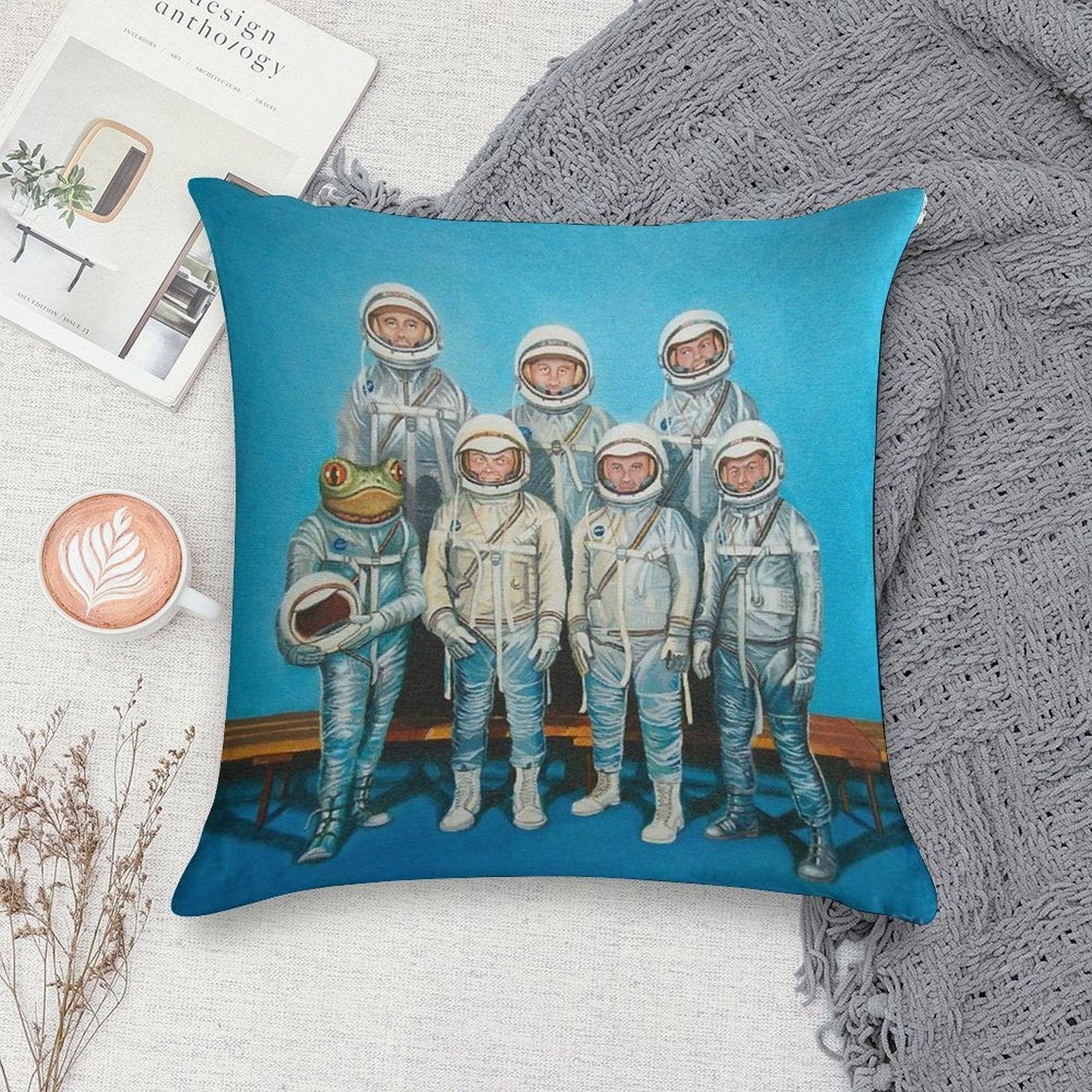 1959 Astronaut Frog's Space Race Soft Gift Ready Throw Pillow