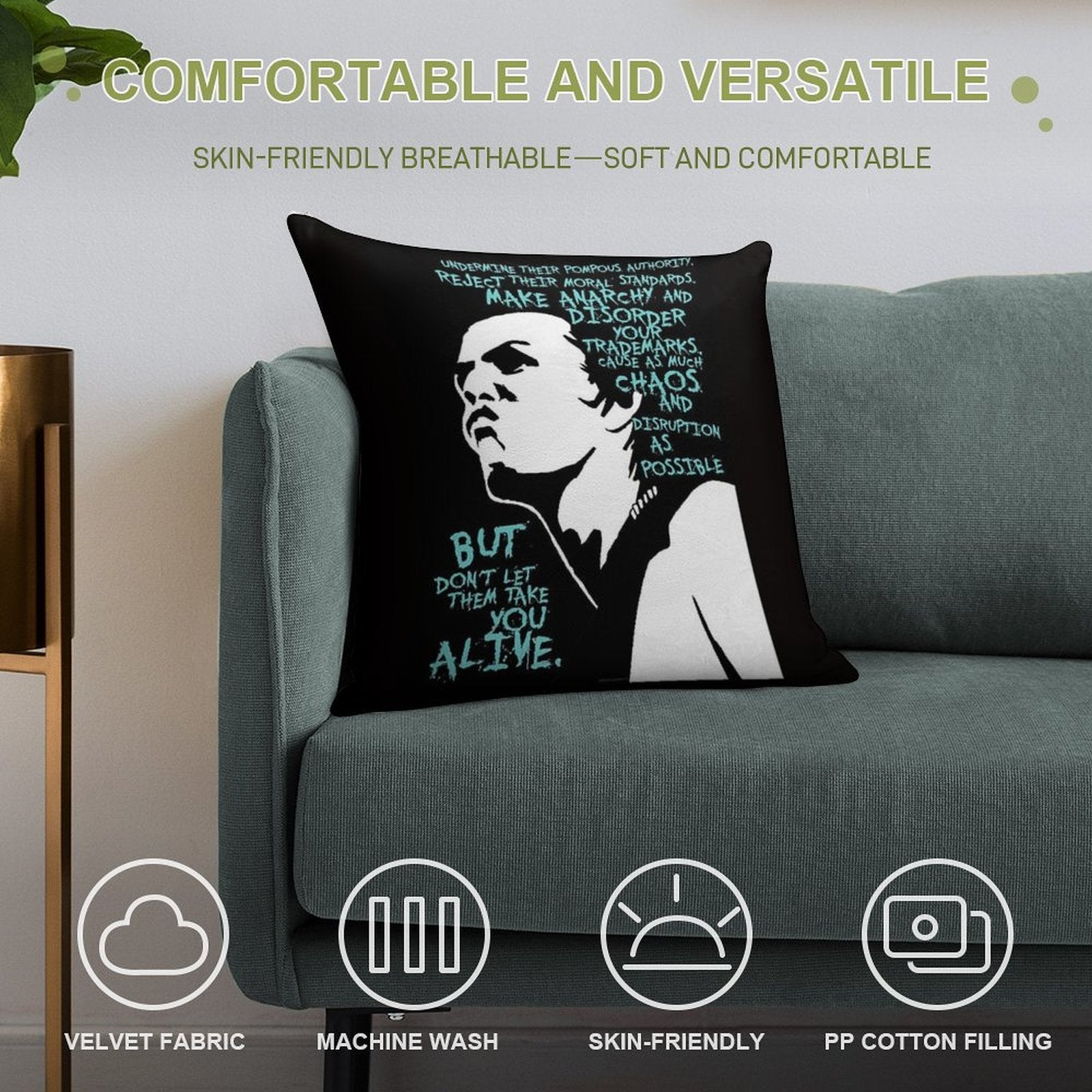 Sid Vicious Dead Or Alive Soft Reinforced Edging Throw Pillow