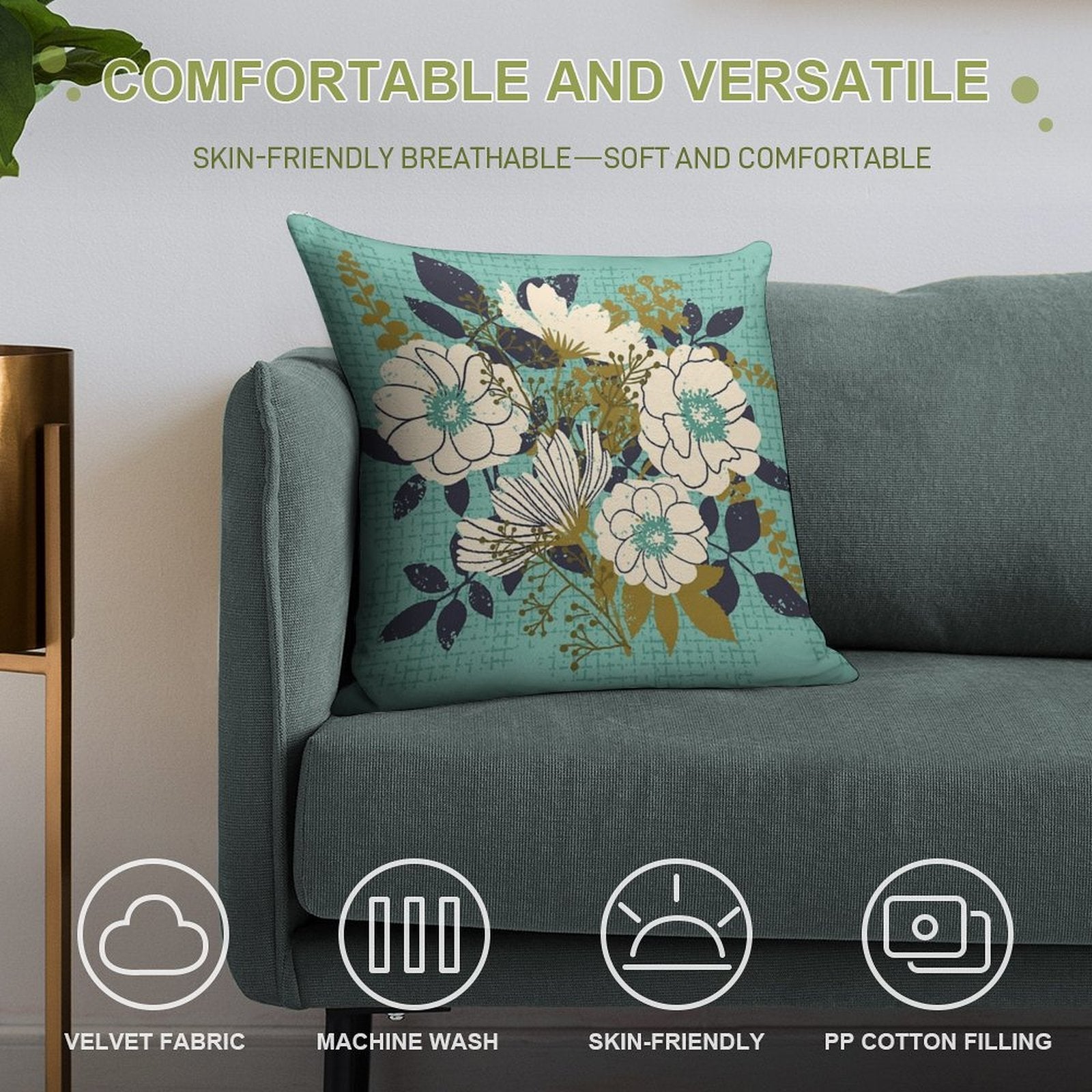 Floral Bouquet ~ on Turquoise Soft Multiple Sizes Throw Pillow