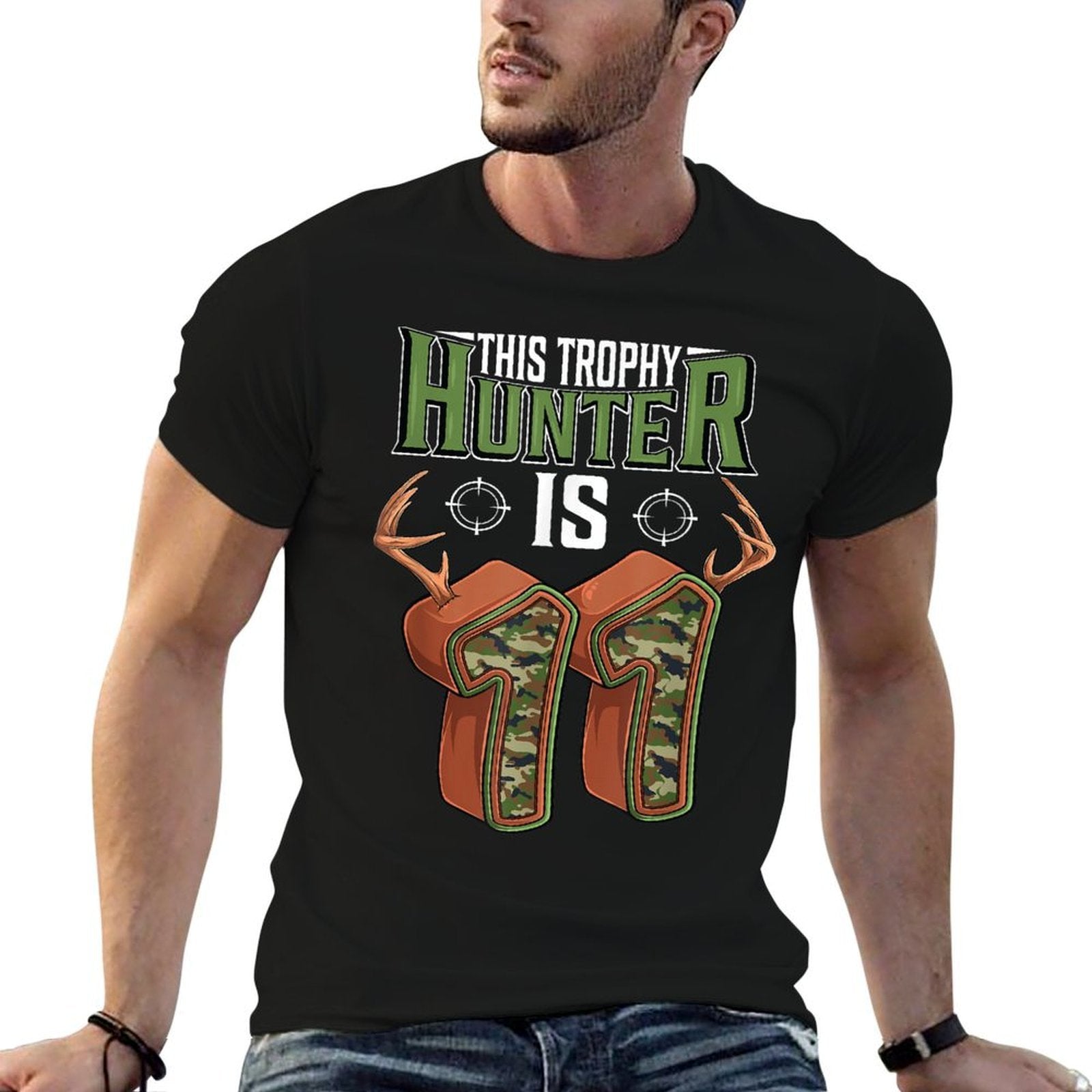 11 Year Old Hunting 11th Birthday Party Deer Hunter  Moisture-wicking T-Shirt