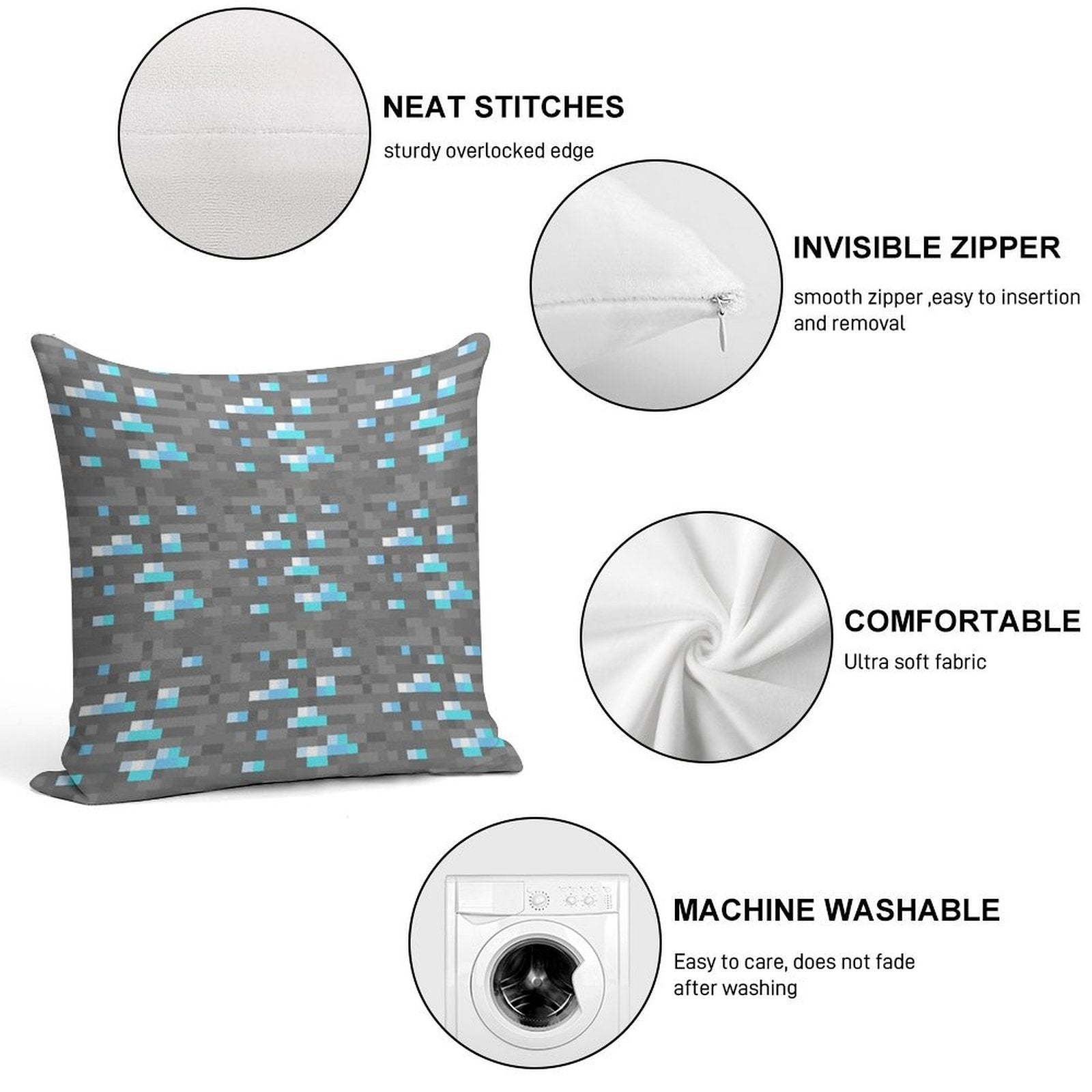 Minecraft Diamond Block Funny Meme Pixel Art Soft Bedroom Essential Throw Pillow