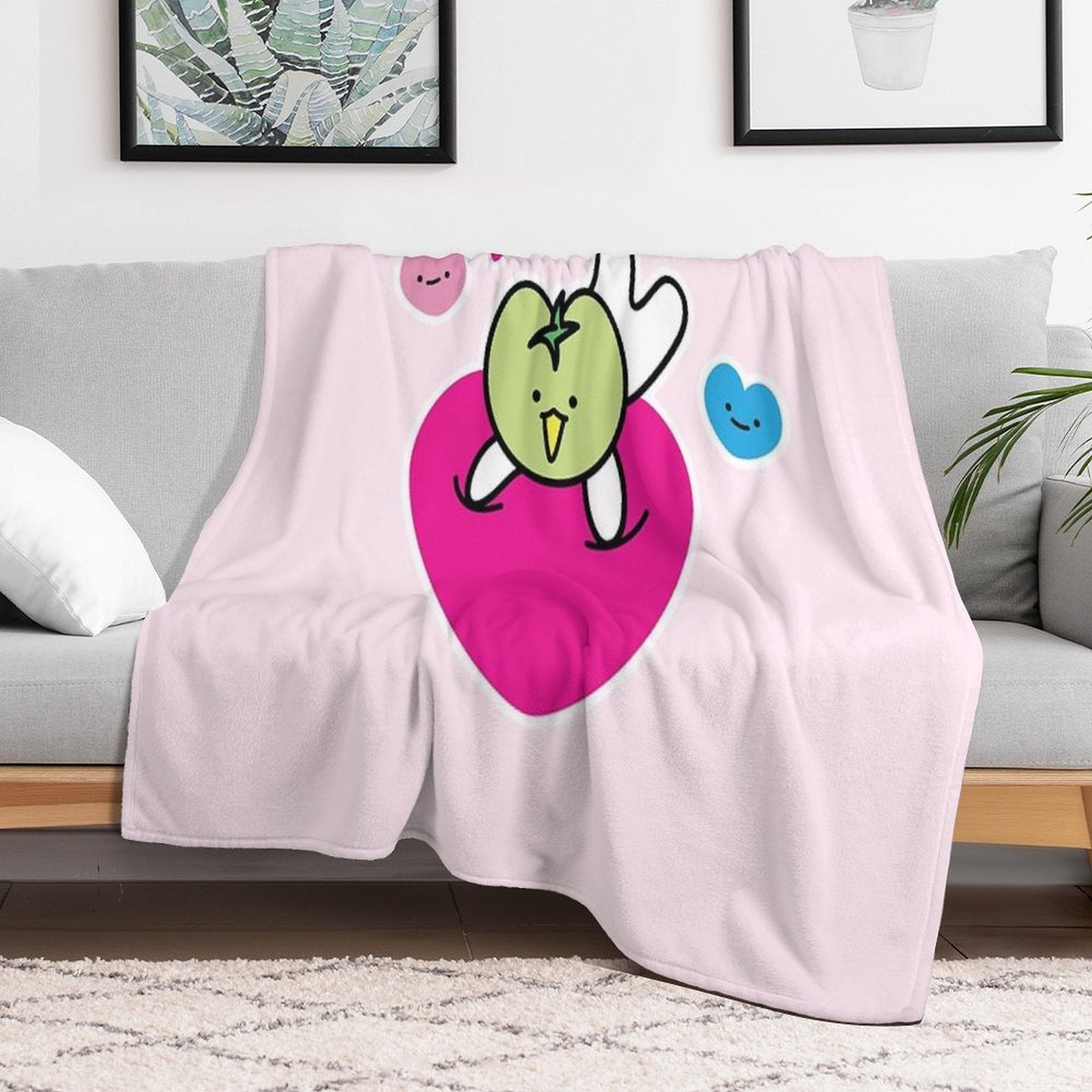 Kawaii Green Tomato Mascot No. 3 Easy Care Throw Blanket