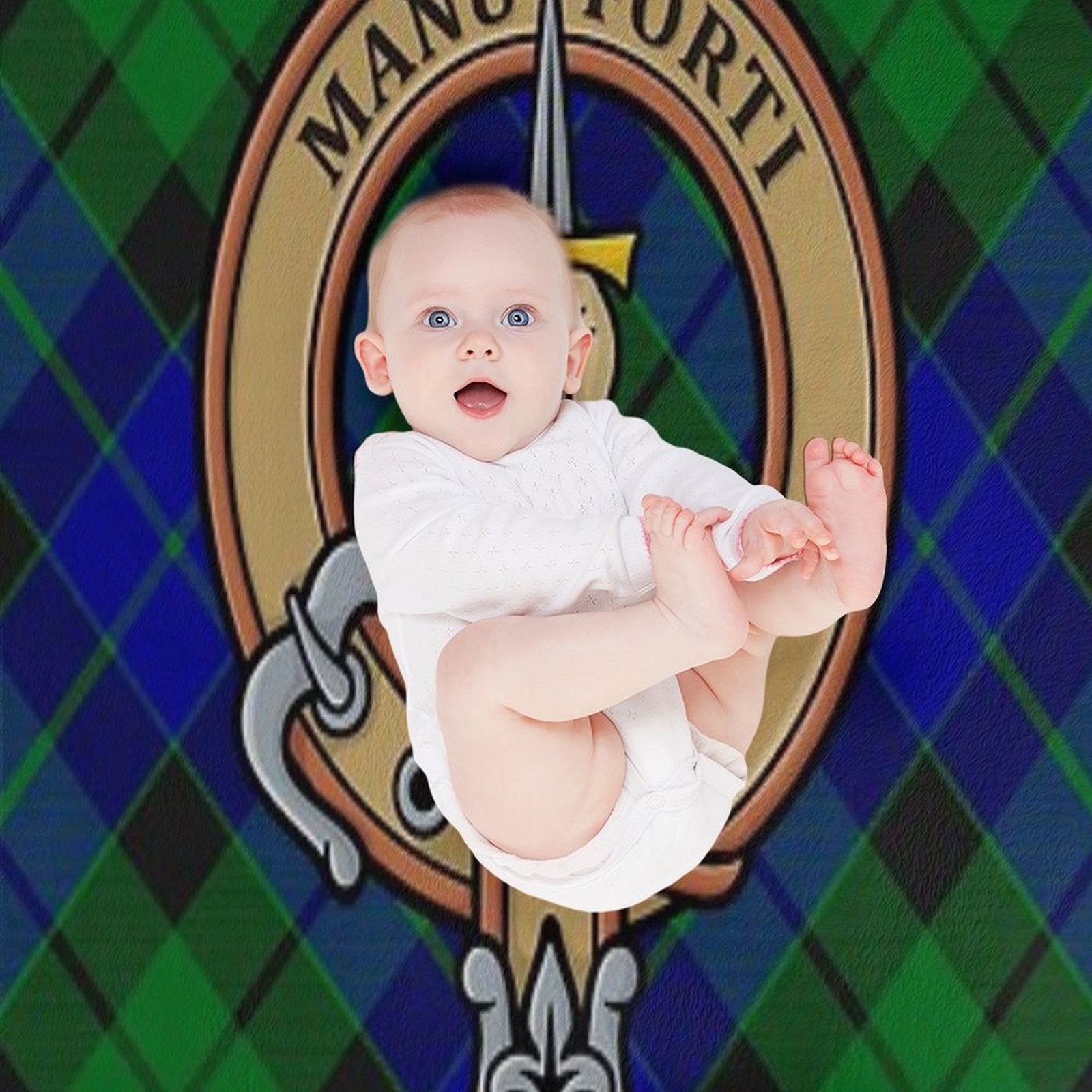 Clan MacKay Crest over Tartan Compact Throw Blanket