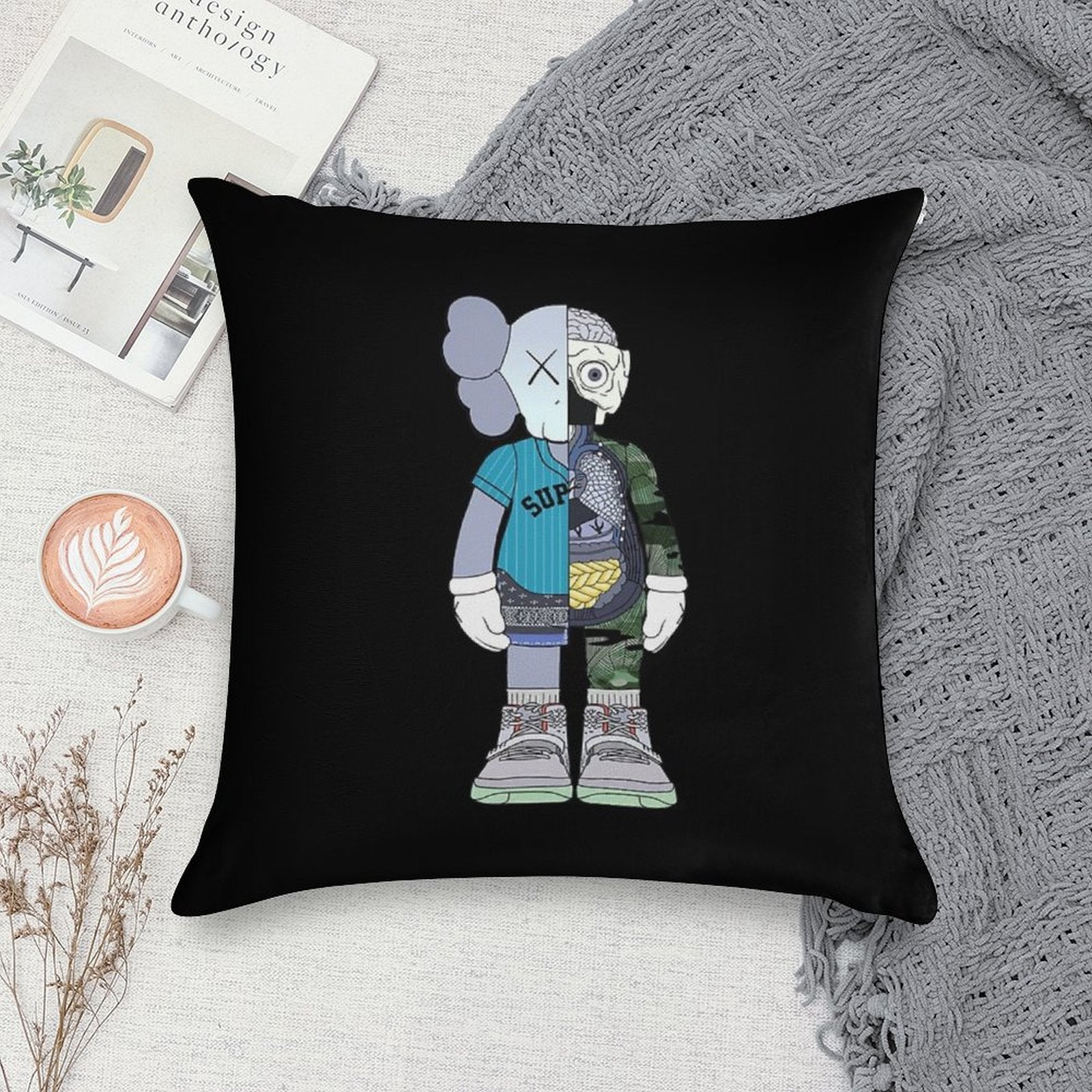 Half Robot Soft Luxury Feel Throw Pillow